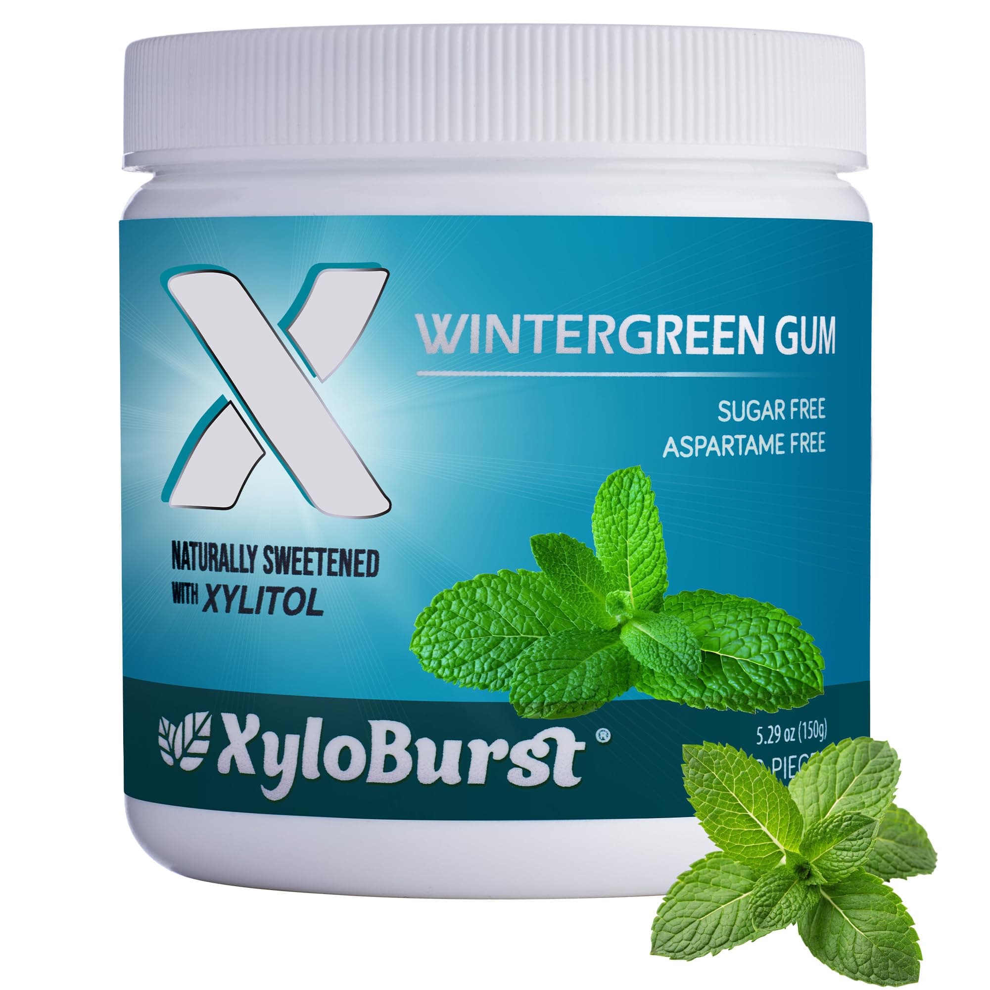 XyloBurst Gum | Xylitol Chewing Gum | Sugar Free, Gluten Free, Keto Friendly | Aspartame Free Gum For Oral Health | Wintergreen | 100-Count Jar