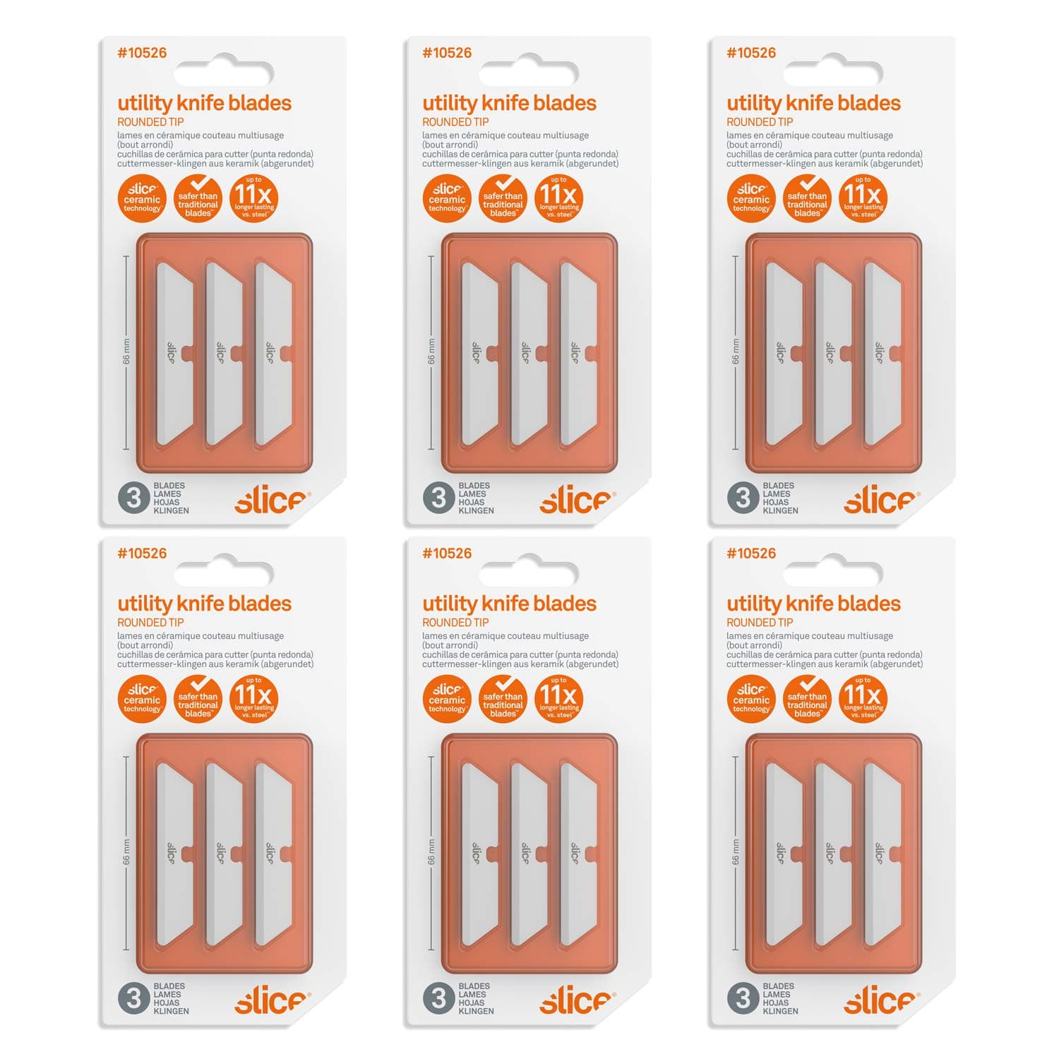 Slice 10526 Rounded Tip Ceramic Replacement Blade with 1" Cutting Depth, Equivalent to 20 Metal Blades (18 Pack), White