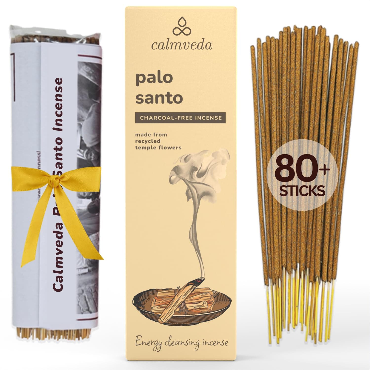 Holy Palo Santo Incense Sticks - 80 Charcoal Free Incense, Made from Upcycled Flowers | Cleansing Incense Sticks Spiritual or Inciensos para Sacar Malas Energias