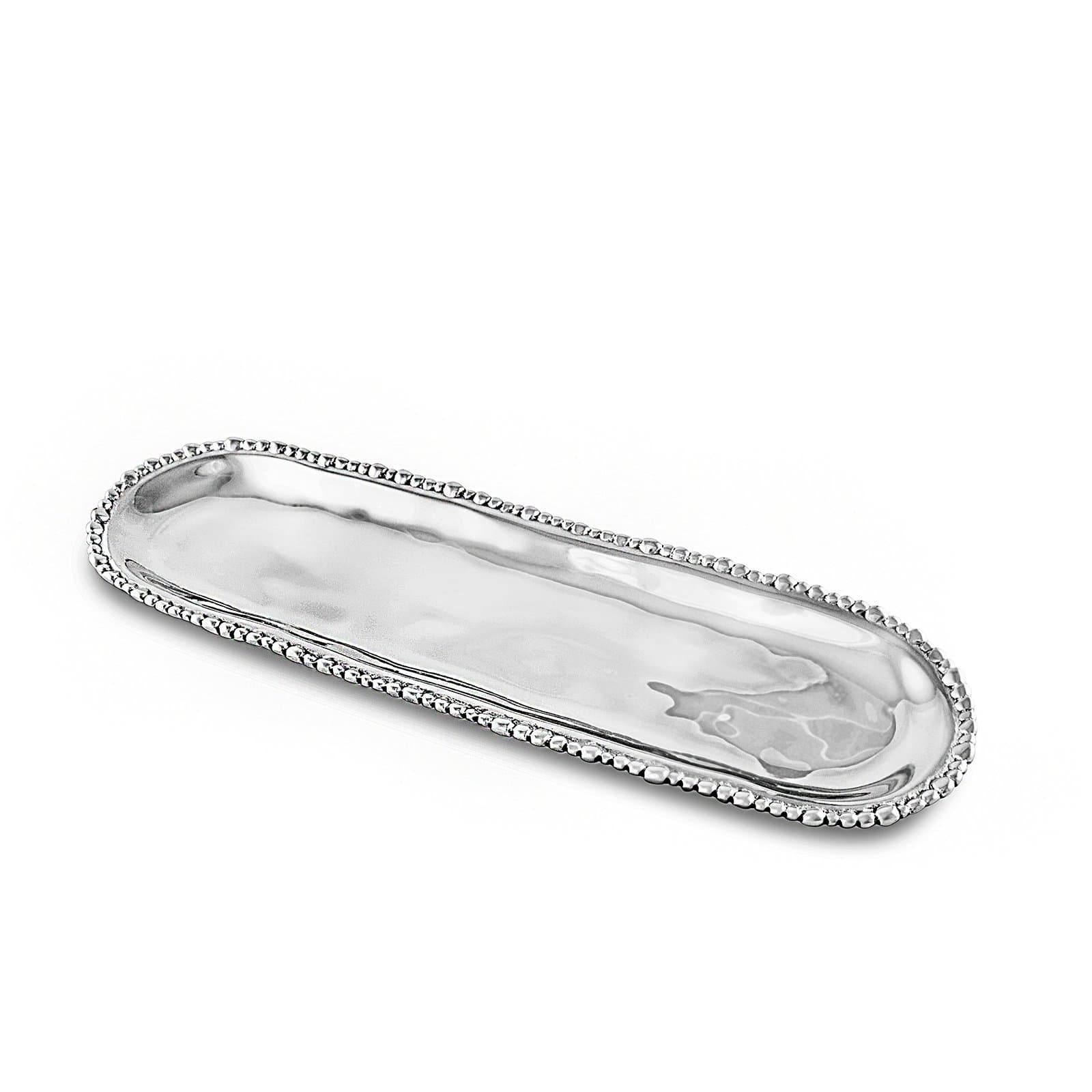 Beatriz Ball Organic Pearl Long Baguette Platter, Aluminium, Silver, 19.05 x 19.05 x 5.08 cm