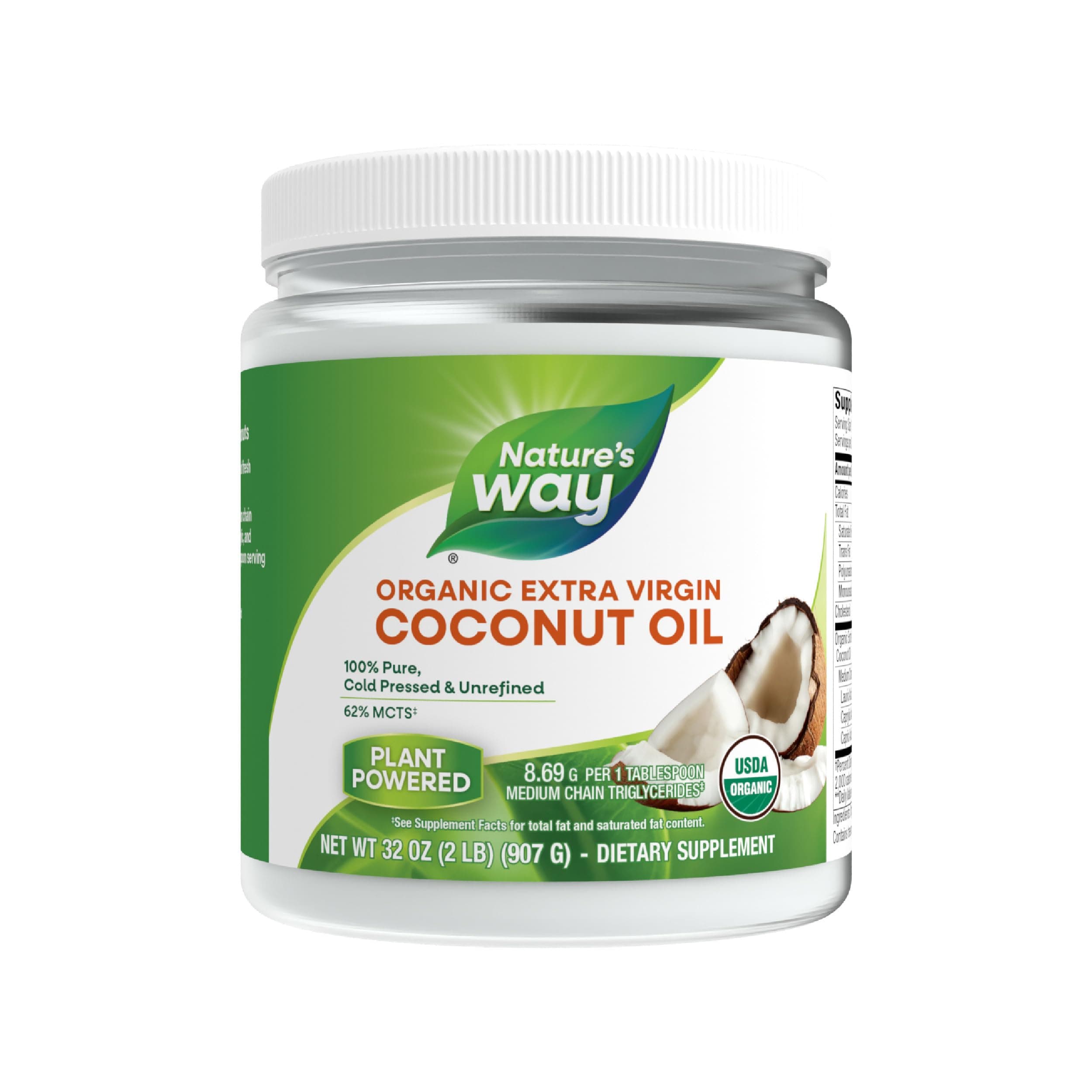 Nature's Way Organic Extra Virgin Coconut Oil- Pure, Cold-pressed, Organic, Non-GMO, Gluten-free- 32 Ounce
