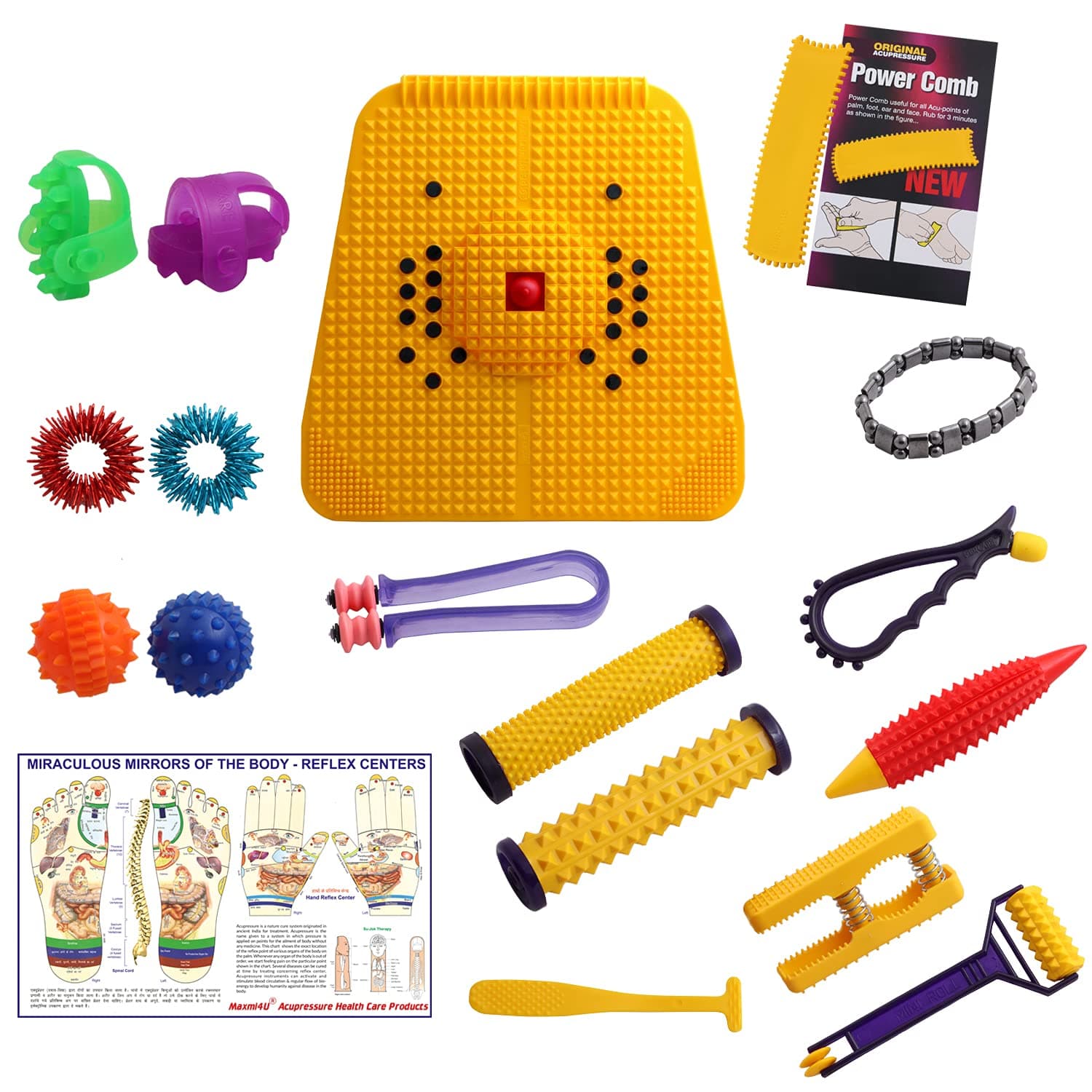 Maxmi4U� Acupressure Foot Mat - Powermat 2000 With Pyramids and Magnets for Pain Relief n Total Acupressure Health Care Products + 1 BP Control Magnetic Bracelet