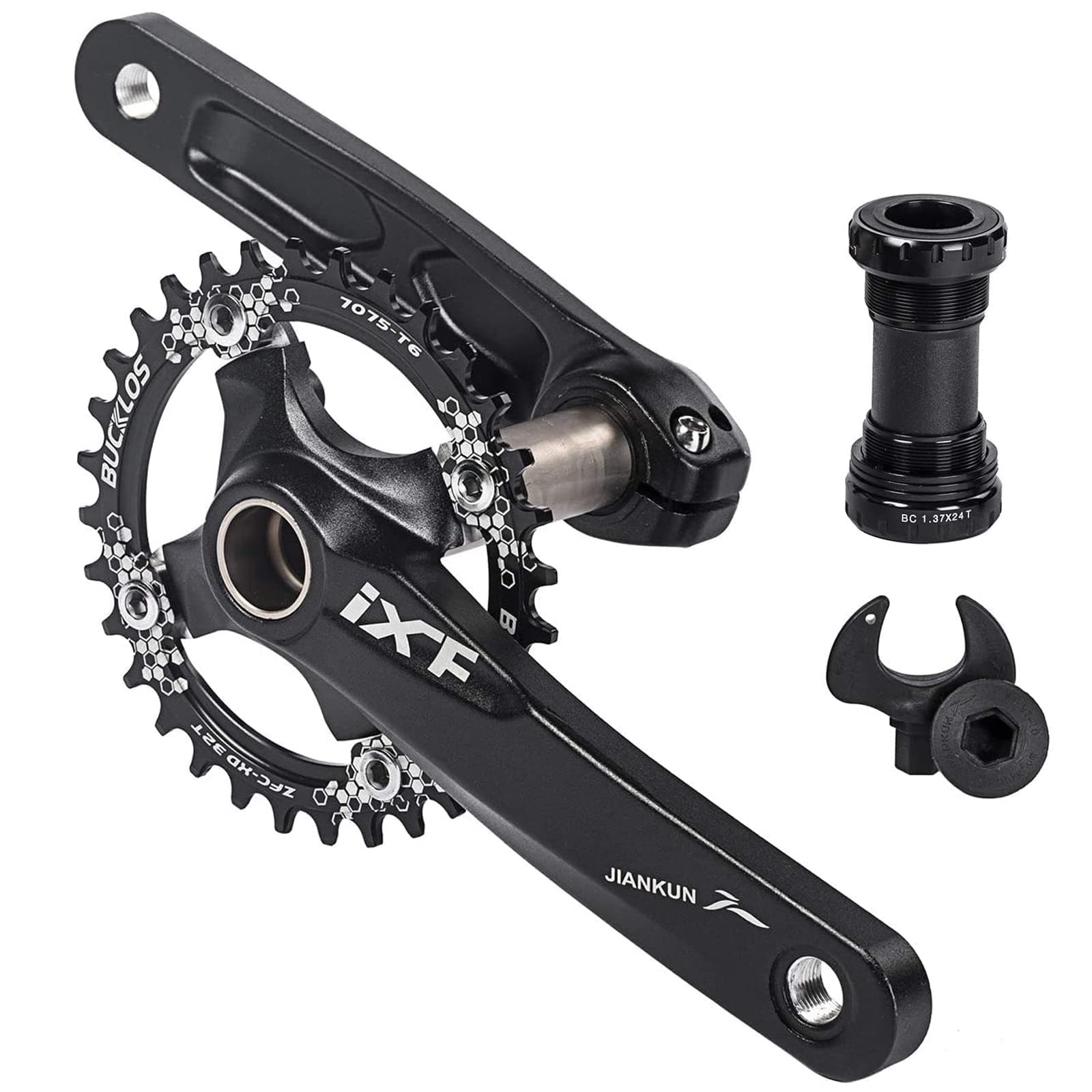 BUCKLOS 104 BCD 32T 34T 36T 38T Mountain Bike 170mm Crankset, Aluminum Alloy MTB Crank Set Round Oval Narrow Wide Chainring Bottom Bracket Bolts, fit Shimano, FSA Gaint