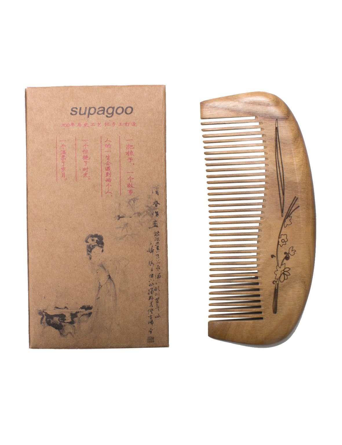 Supagoo Natural Green Carving Sandalwood Wood Comb-handmade,portable Hair Comb