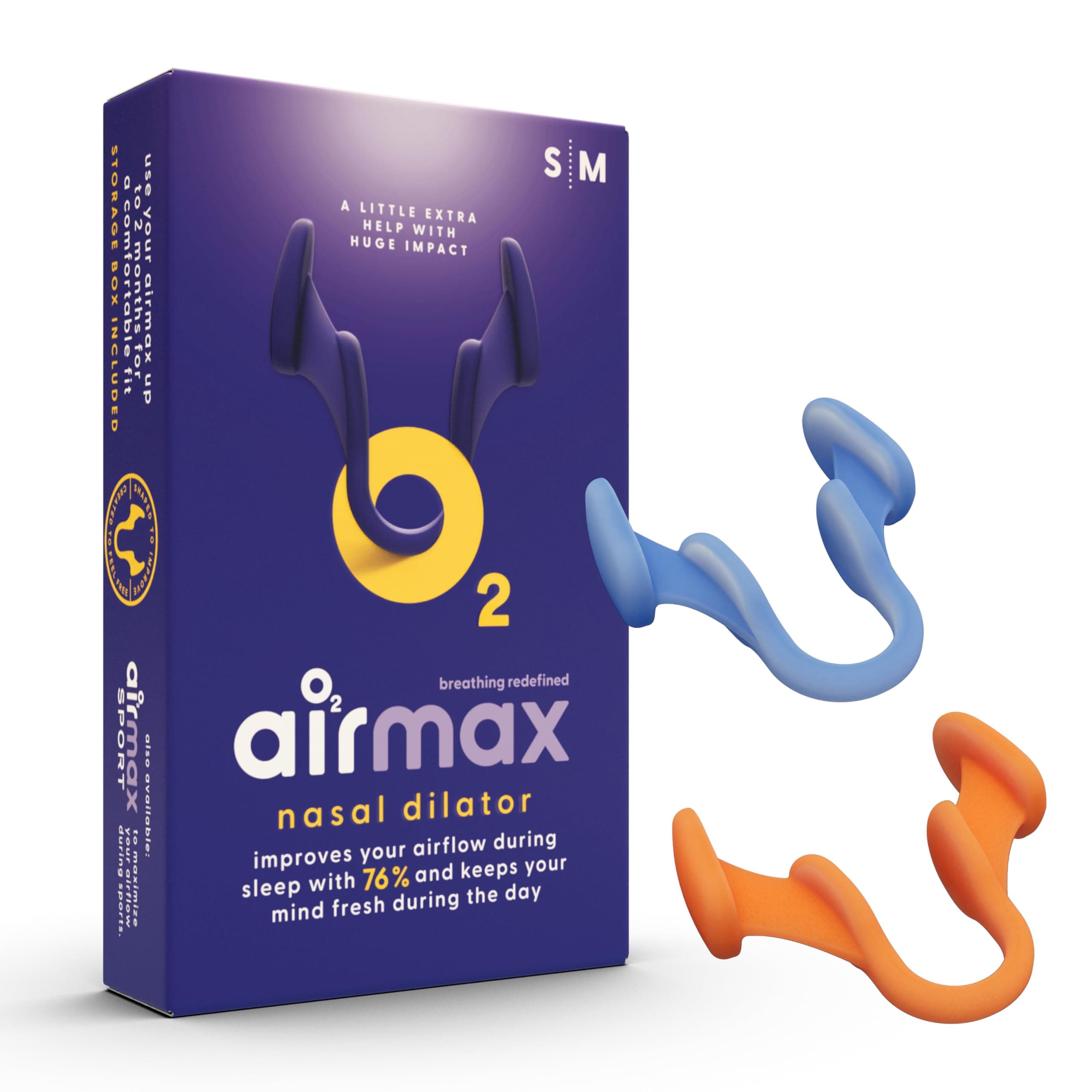 Airmax Nasal Dilator Trial Pack | Anti Snore Device | 76% More Air for Better Breathing & Snoring Relief | Guaranteed Fit (1x Small & 1x Medium)