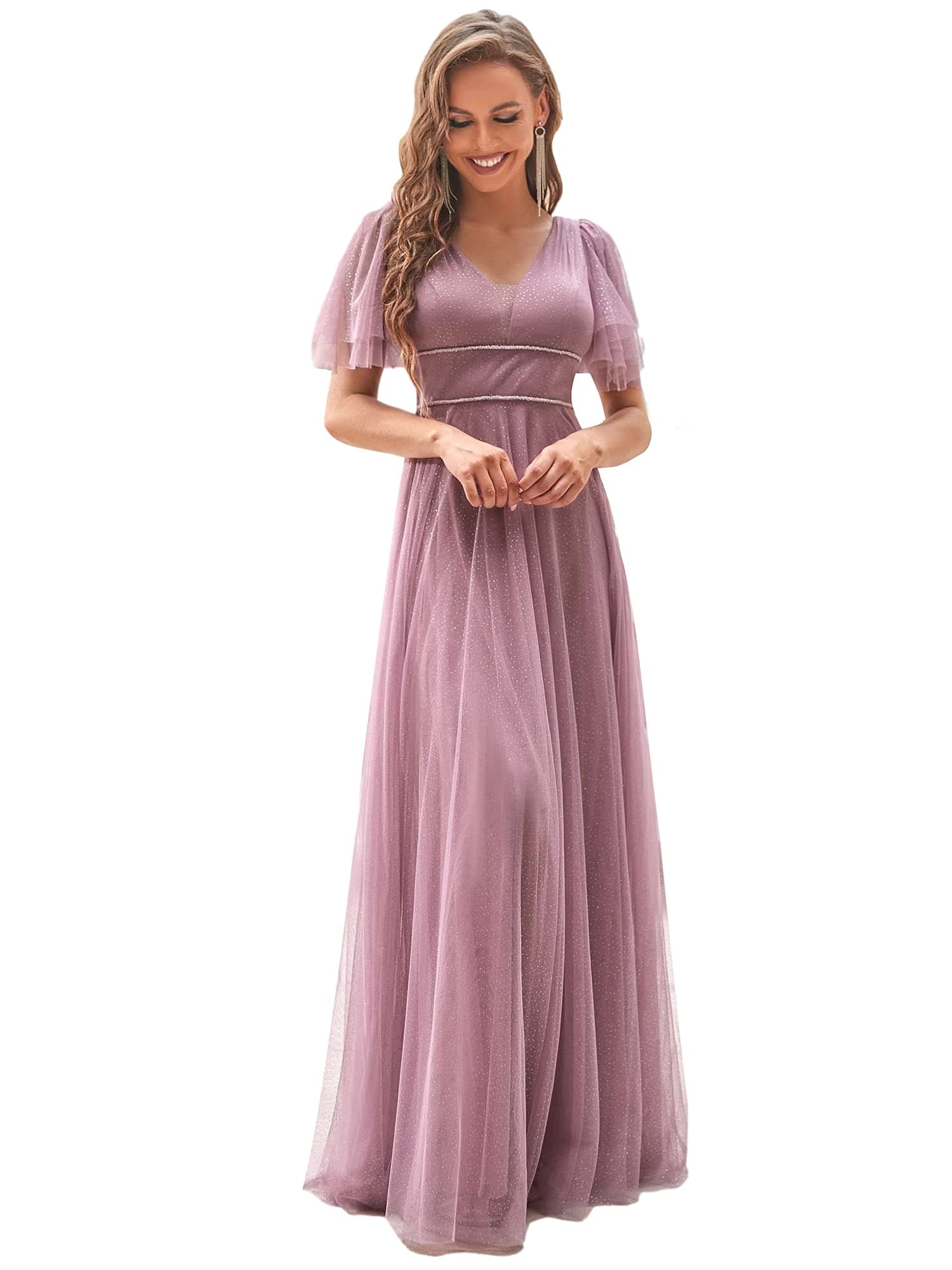 Ever-Pretty Women's Illusion Short Sleeve Summer Tulle Bridesmaid Dresses for Wedding 0278
