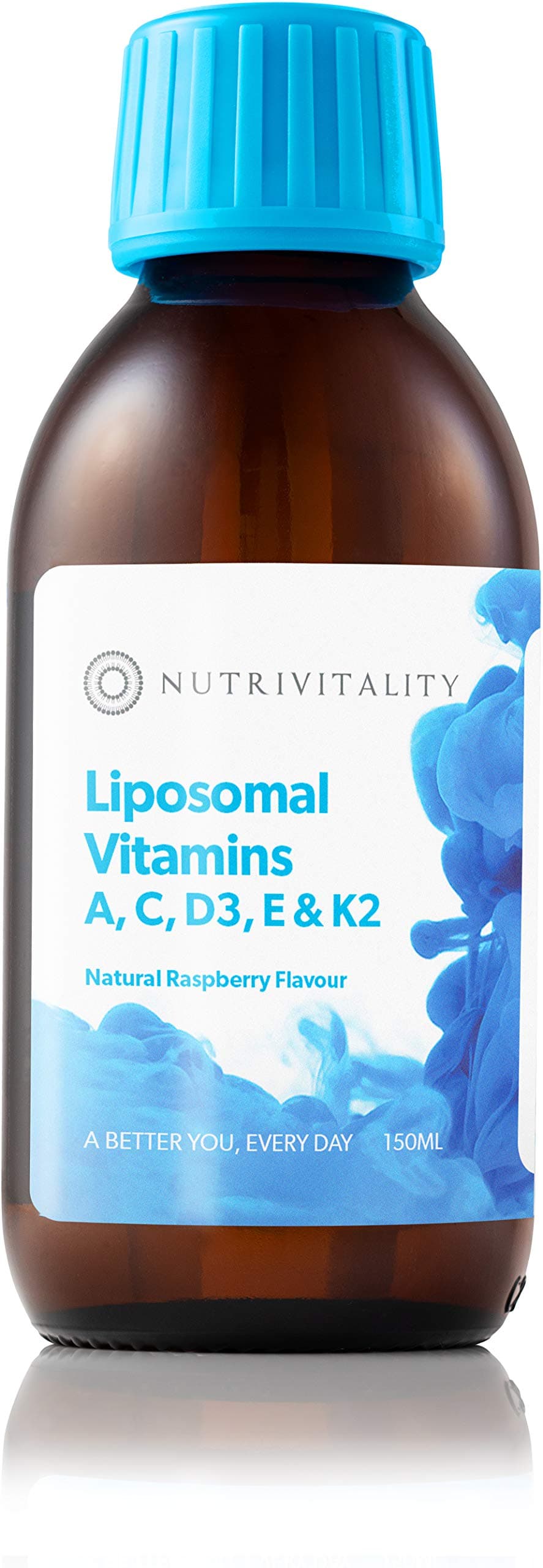Nutrivitality Liposomal Vitamins A, C, D3, E, K2 - Highest Absorption, 800µg/150mg/25µg/12mg/45µg, 150ml, 30 doses | Vegan, Vegetarian, Gluten Free | Skin, Bones, Immune System
