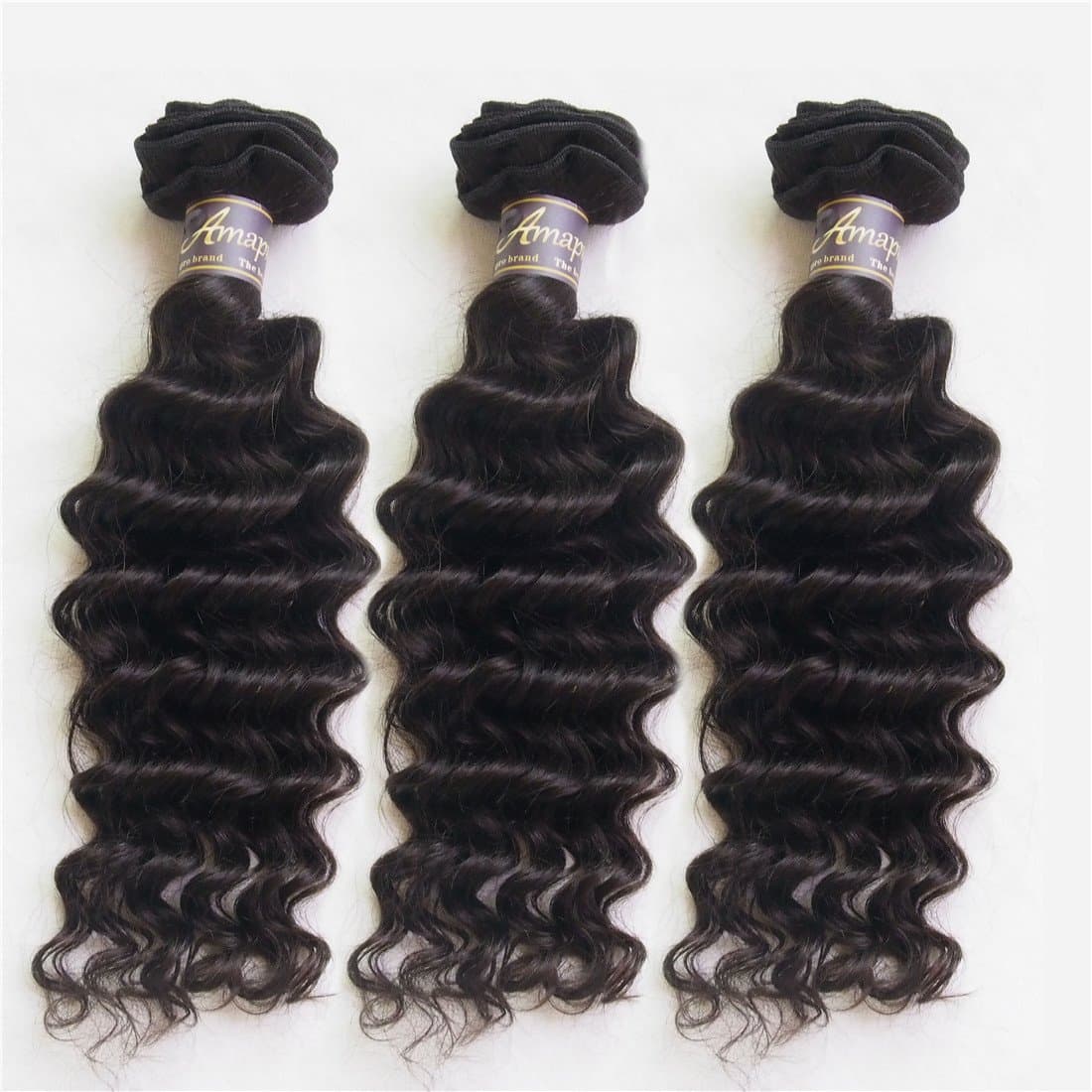 Amapro(TM)12~26 Inch Brazilian Virgin Hair 3 Bundles/Lot Deep Wave Weave 100% Real 7A Grade Human Hair Extension for Women Natural Color (24 24 24)