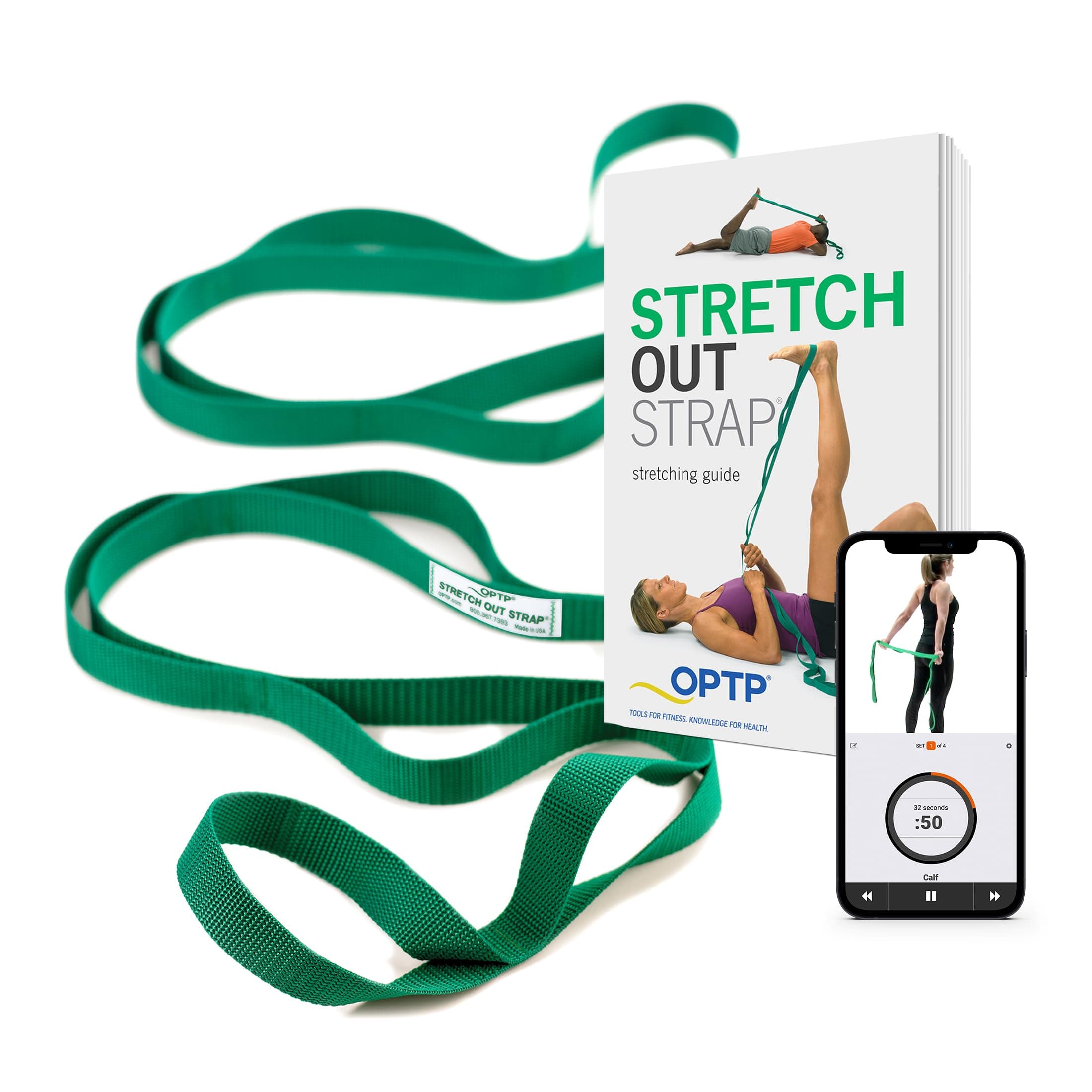OPTP The Original Stretch Out Strap with Exercise Book, for Flexibility and Mobility Exercises. Stretch Out Straps for Physical Therapy, Yoga Stretching Strap and Knee Therapy Strap. Made in the USA