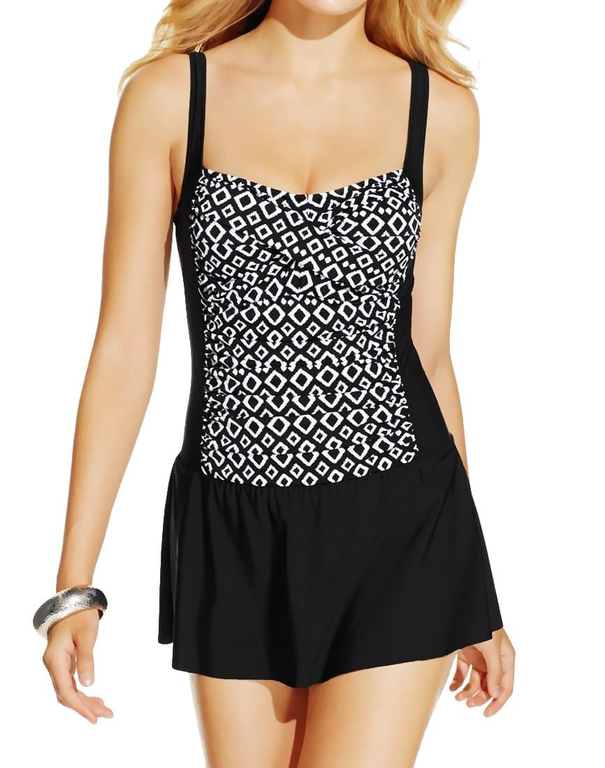 Swim Solutions Slimming Tummy Control Swim Dress Skirt One Piece Swimsuit 14