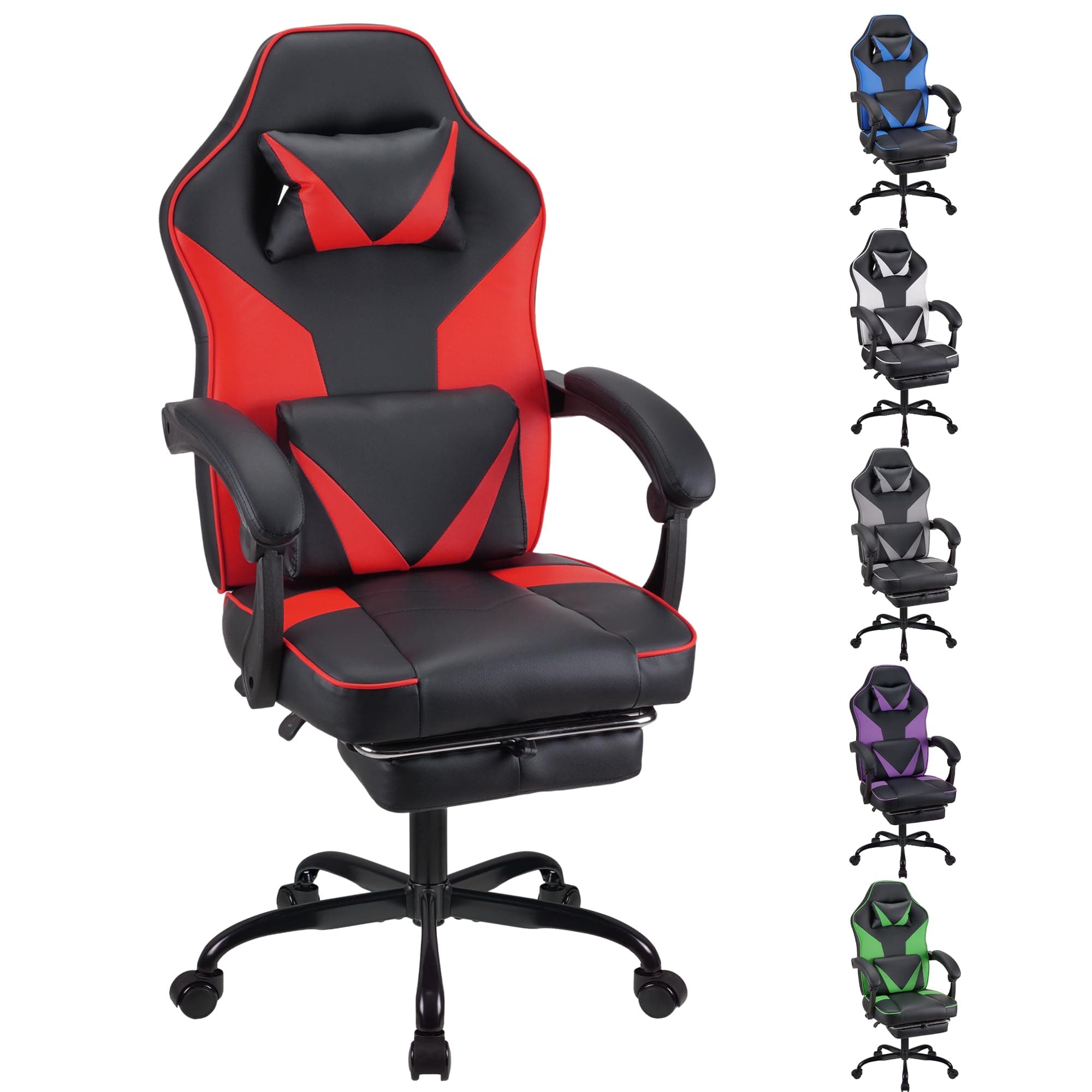 play hahaGaming chair Office chair Swivel chair Computer chair Work chair Desk chair Ergonomic Chair Racing chair Leather chair Video game chairs (Red,With footrest)