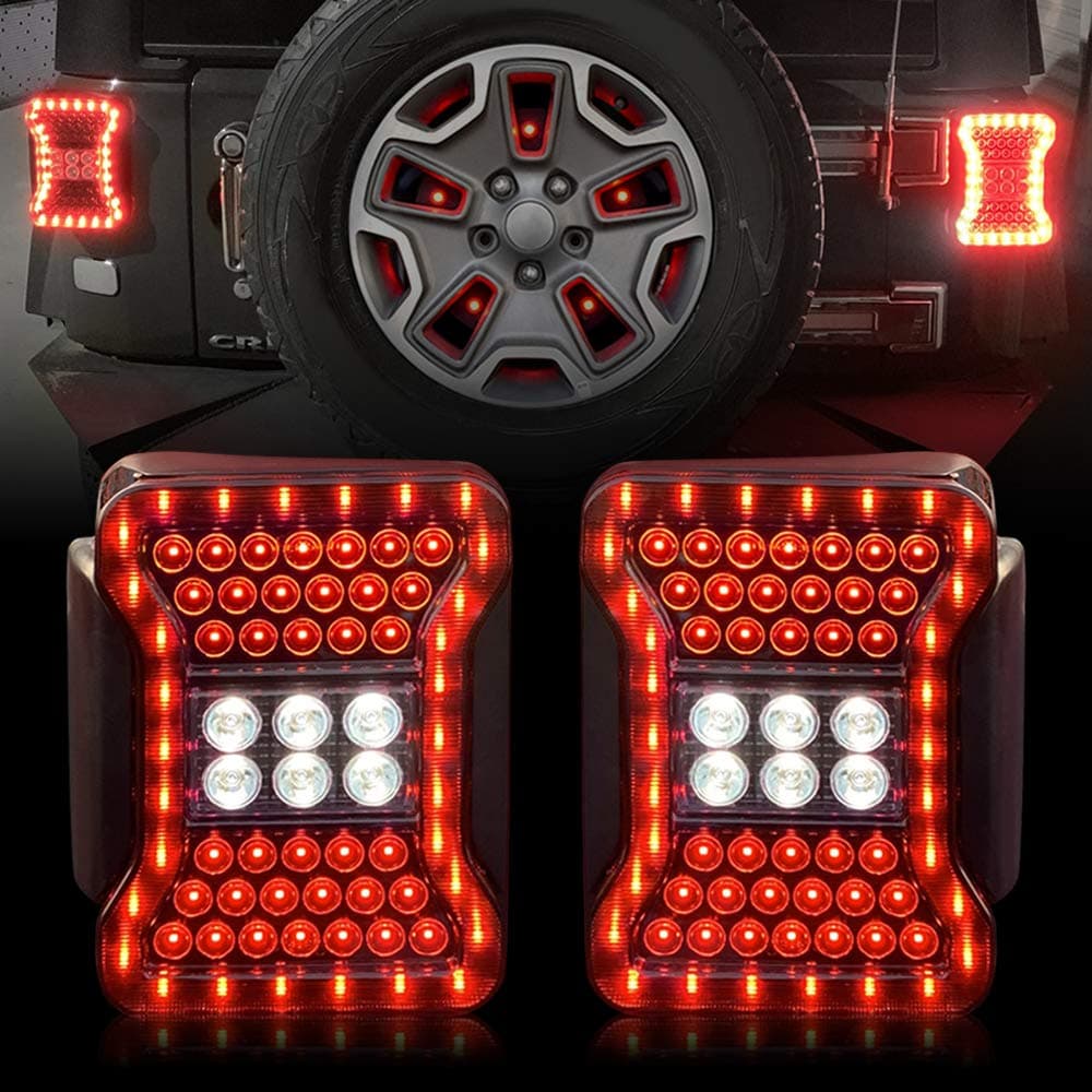 American Modified JL Look Style Tail Lights w/Brake & Reserve Lamps Smoked Lens for Jeep Wrangler JK/JKU 2007-2018, Pair