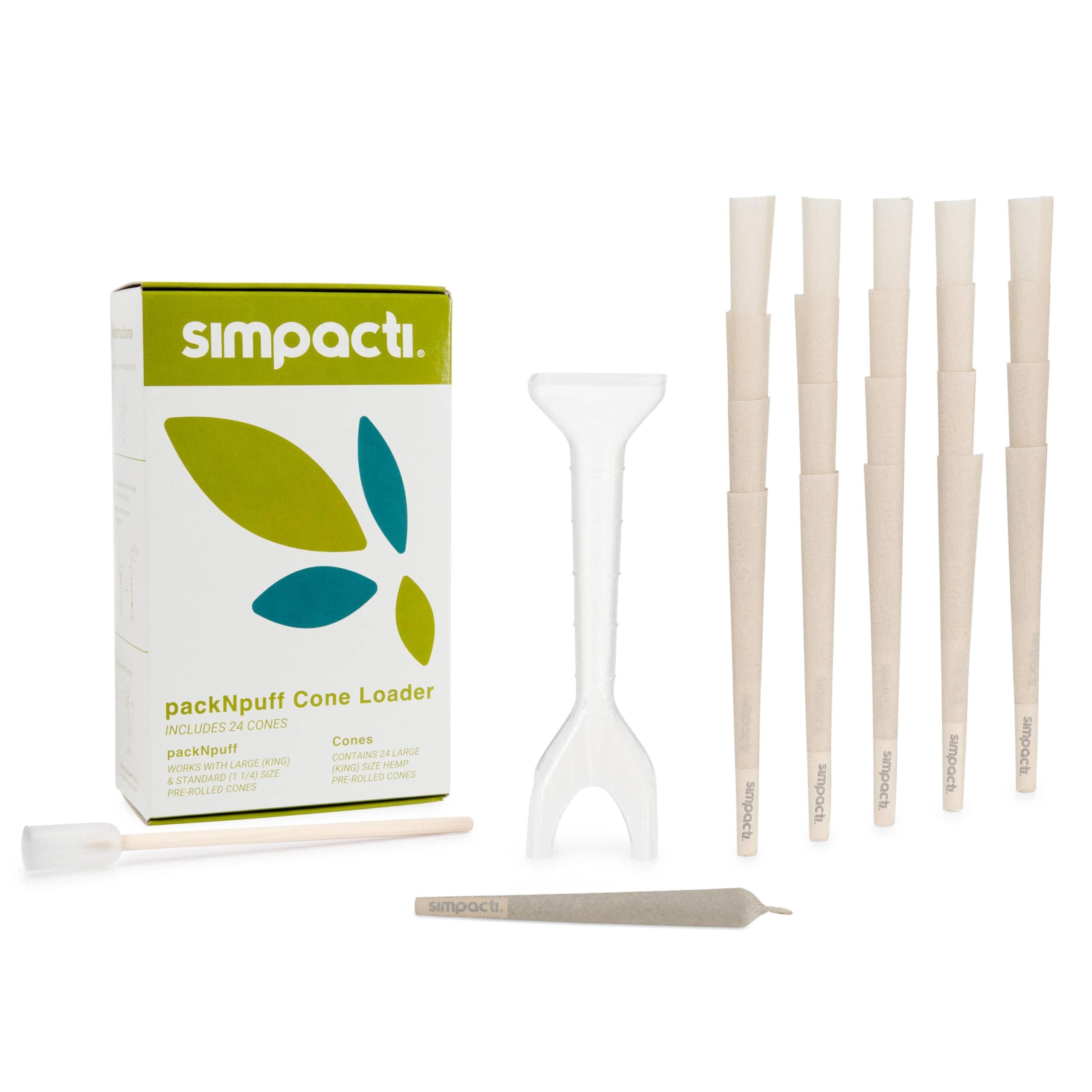 packNpuff Pre Roll Cone Loader Kit with 24 Cones Included - Cone Filler Stuffer Packer Funnel Machine for King Size and 1 1/4 Pre Rolled Cones - Works with RAW - by Simpacti
