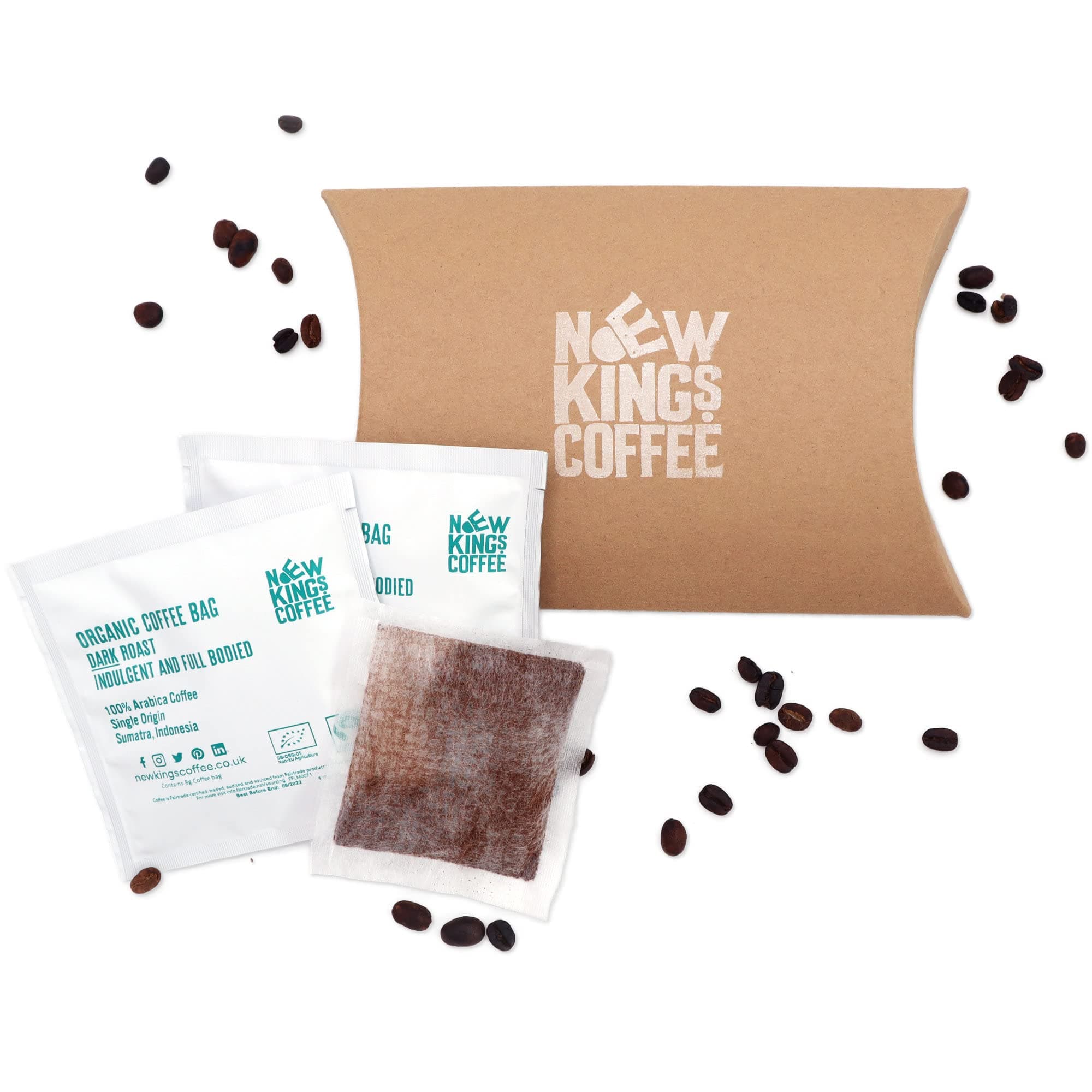 Fresh Ground Coffee Bags - Fairtrade, Organic, Single Origin, 100% Arabica (Dark Roast - Sumatra, Indonesia, SE Asia, Sample Pack of 4 Individually Wrapped Coffee Bags)