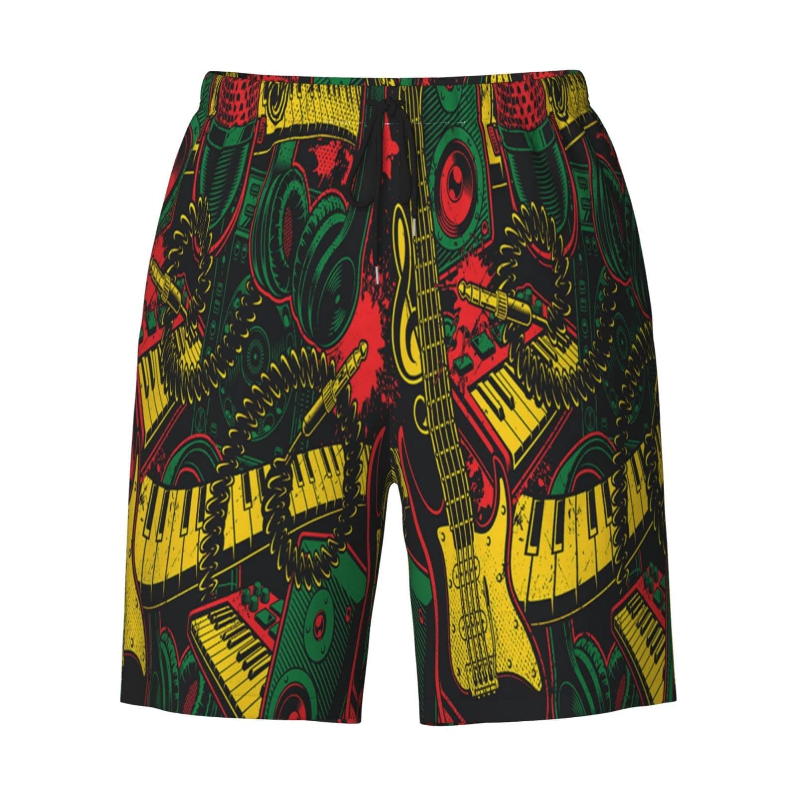 Auda Reggae Music Men's Board Shorts Quick Dry 3D Printing Shorts with Pockets Casual Polyester Swim Shorts