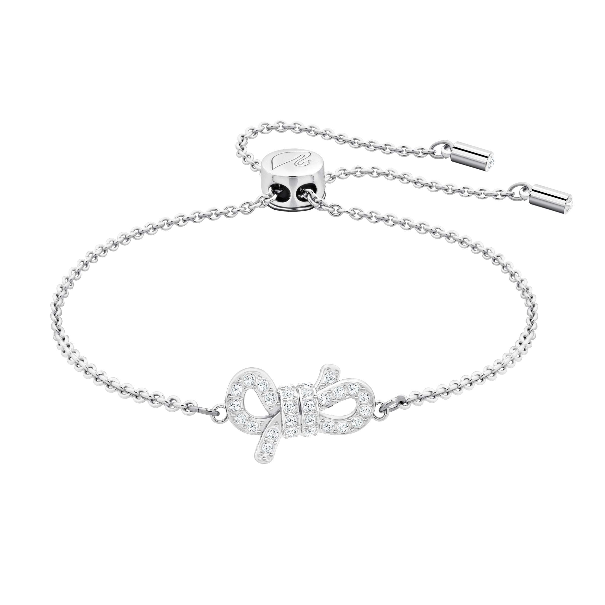 Swarovski Women’s Rhodium Plated, White Crystal, Lifelong Bow Bracelet 5469983