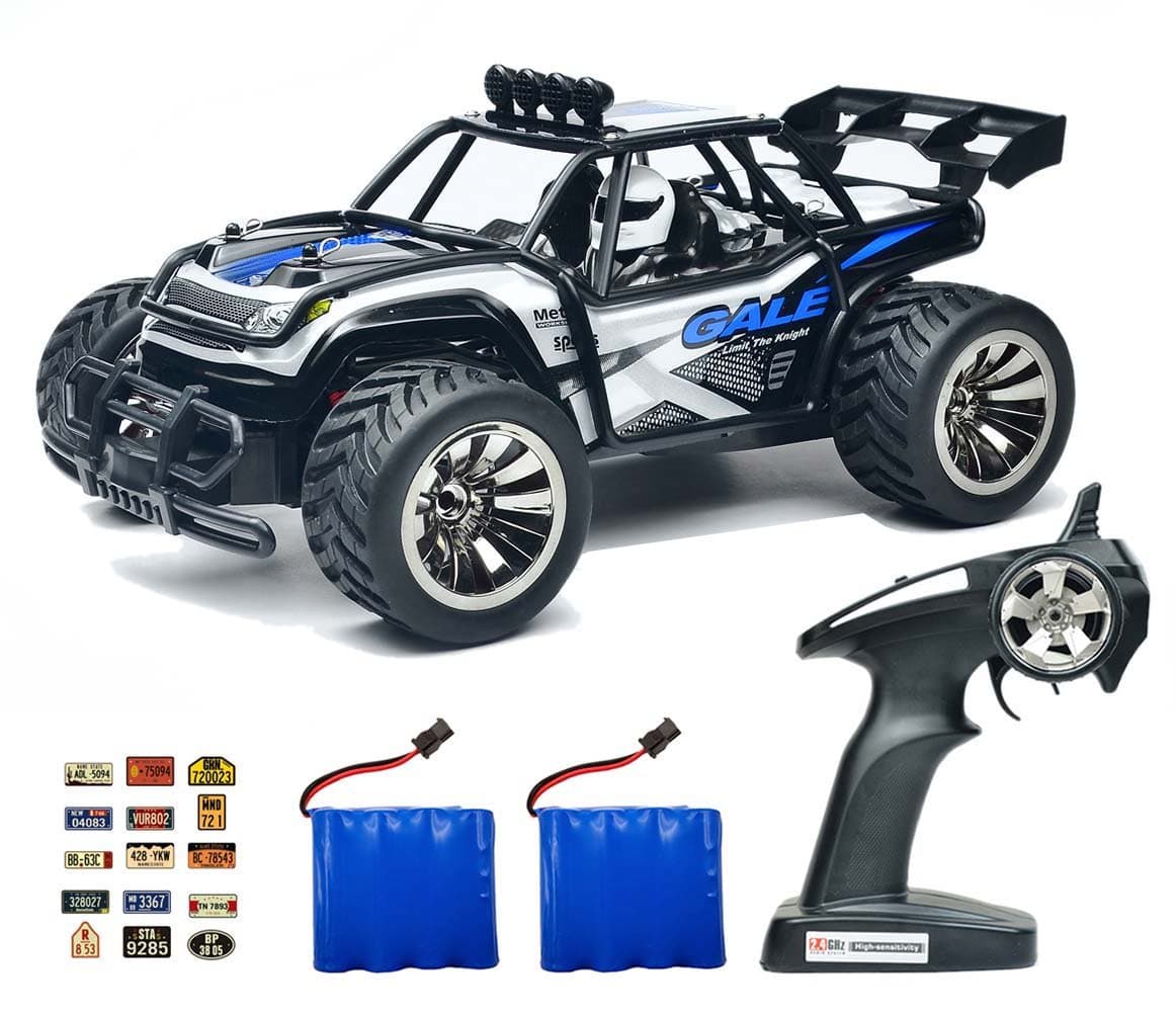 Speedi2 Electric RC Car Off Road 1:16 Scale RC Monster Truck 2.4GHz Radio Remote Control Car 2WD High Speed Rock Crawler with 2 Rechargeable Battery and 45 PCS Stickers (Blue)