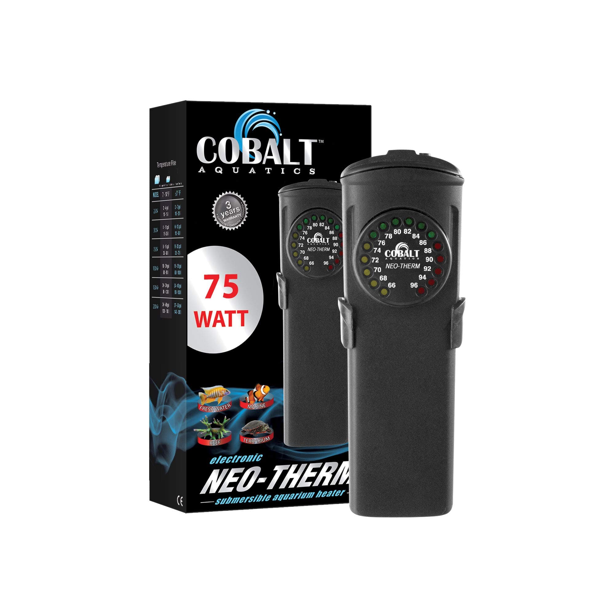Cobalt Aquatics Flat Neo-Therm Heater with Adjustable Thermostat (Fully-Submersible, Shatterproof Design) from 25W to 300W