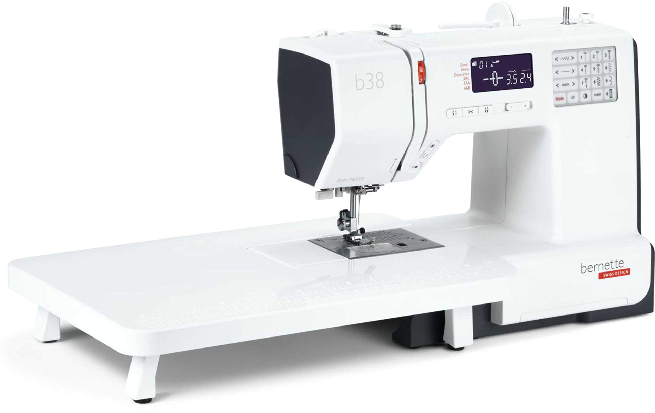 Bernette b38-394 Stitch Designs Computerized Sewing Machine : Swiss Design by BERNINA Switzerland with Hard Cover and Sewing Quilting Extension Table as Standard with Bernette Quilting Kit for B38