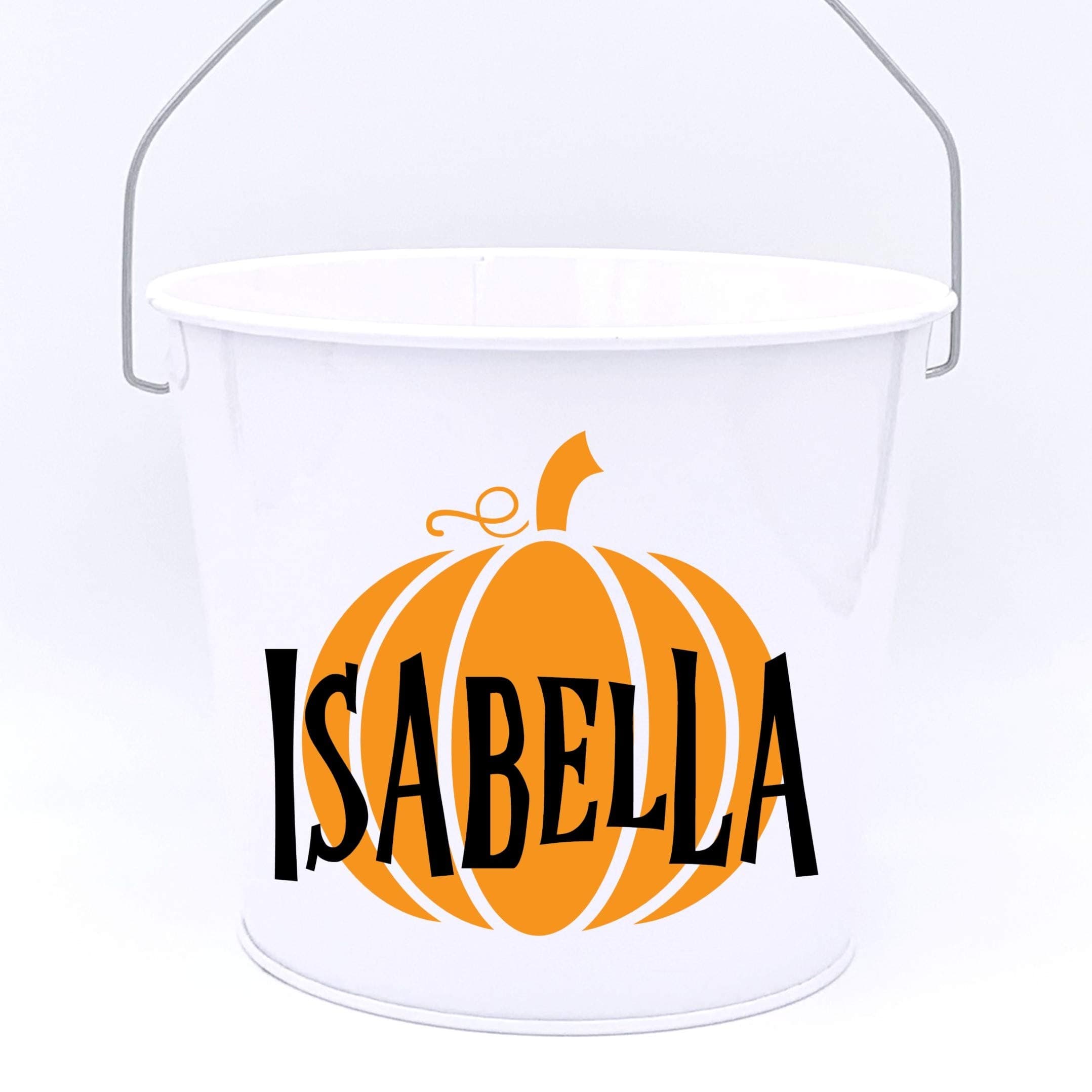 Personalized Halloween Pumpkin Name Pail - Choose The Color - Metal Pail Bucket Basket Bag for Girls and Boys