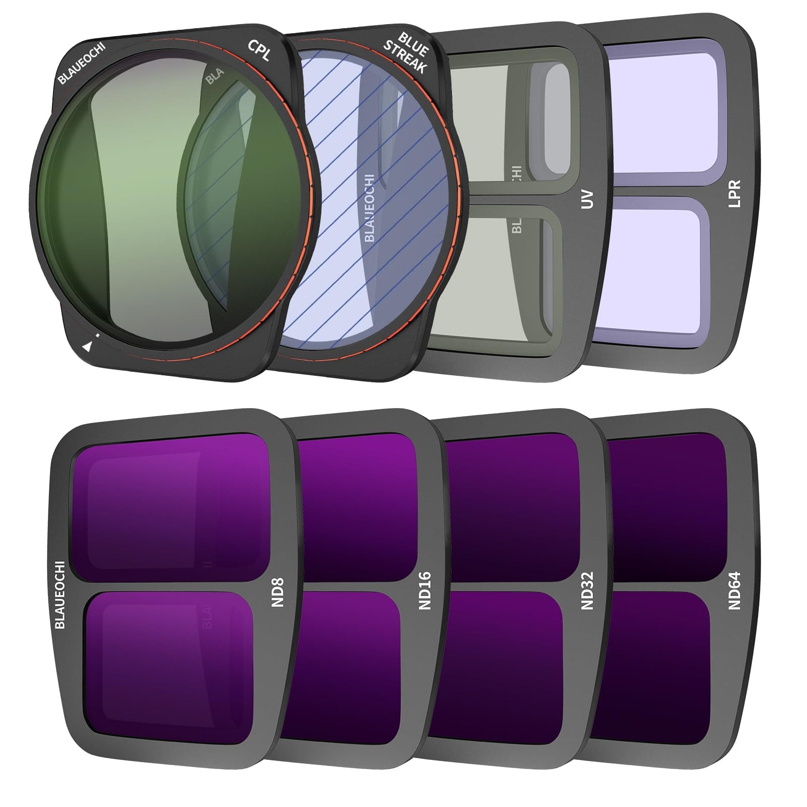 Air 3 Effect ND Filters Set for DJI Air 3 Accessories,8 Pack Filters-(UV, CPL, LPR,BS,ND8, ND16, ND32, ND64),Drone Camera Lens Filter for DJI Air 3,All-Day Use Filter Kit(Aluminum Version)