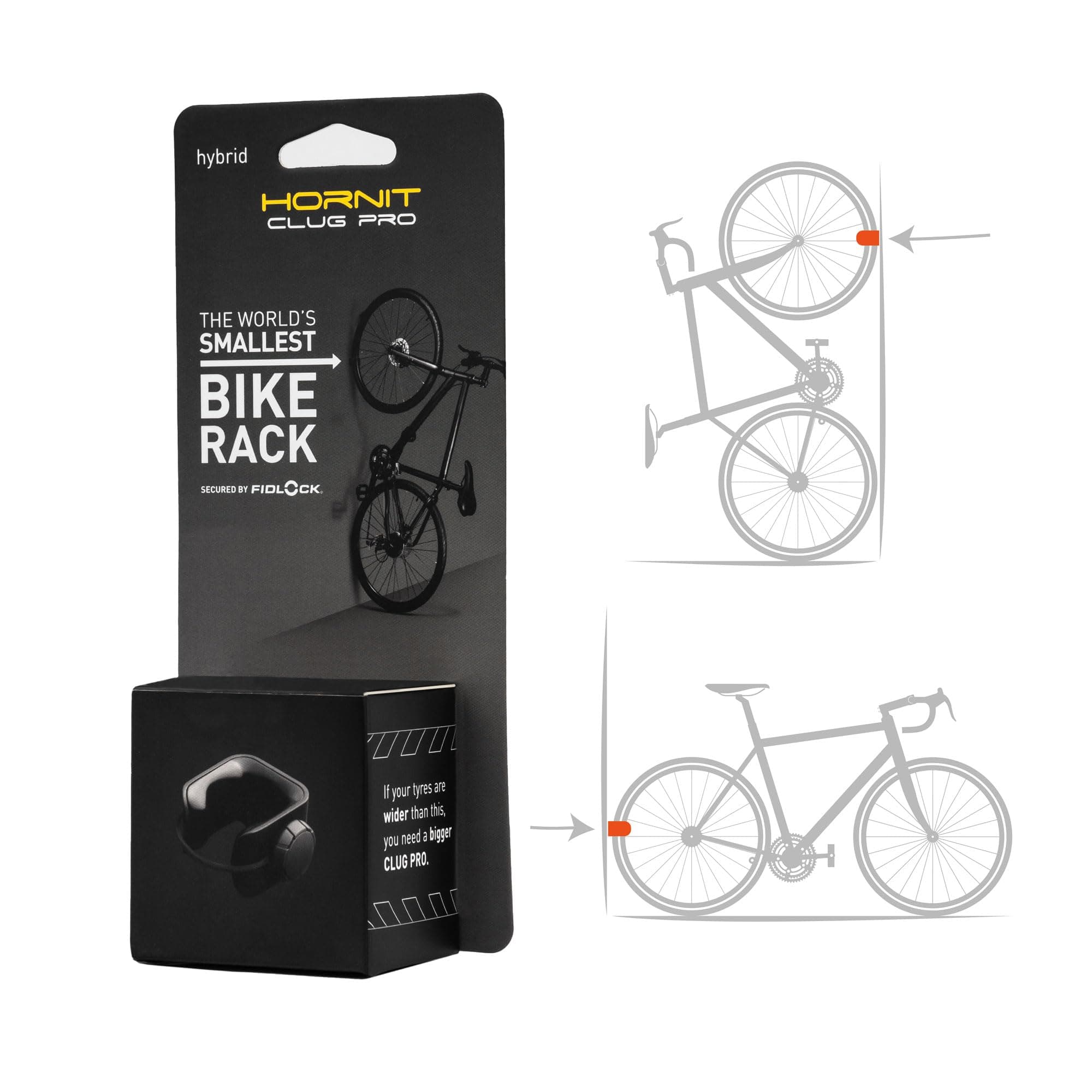 Hornit CLUG PRO Bike Rack | Bike Wall Mount | Bike Hooks | Bike Rack Wall | Bicycle Rack | Bike Storage Rack | Cycle Rack | Bike Holder | Secured by FIDLOCK Strap | 5 Sizes | Easy To Install