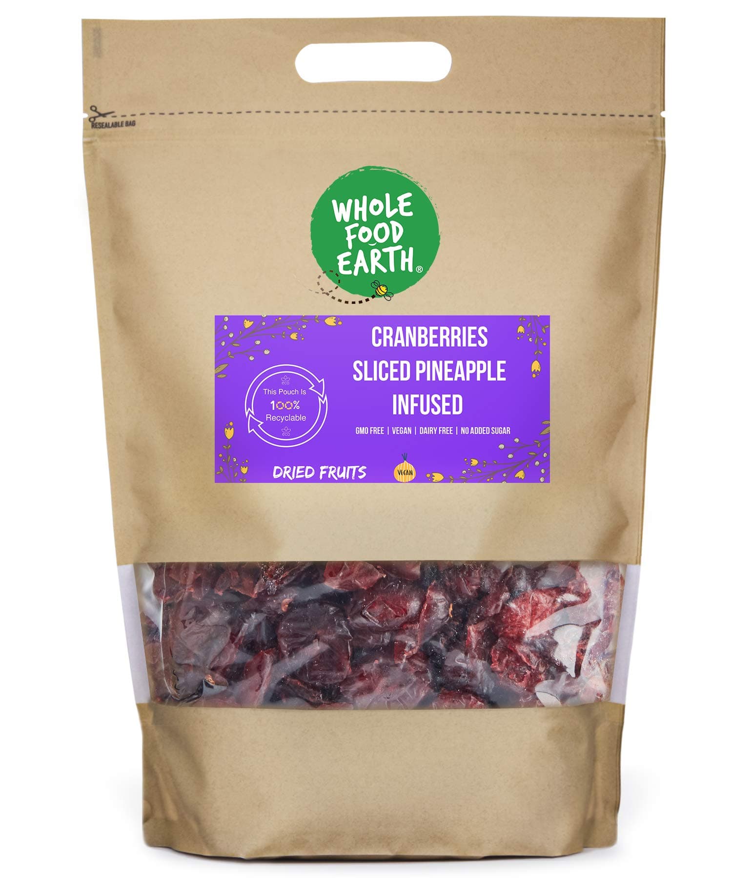 Dried Cranberries Infused in Pineapple Juice 250 g | GMO Free | Source of Fibre