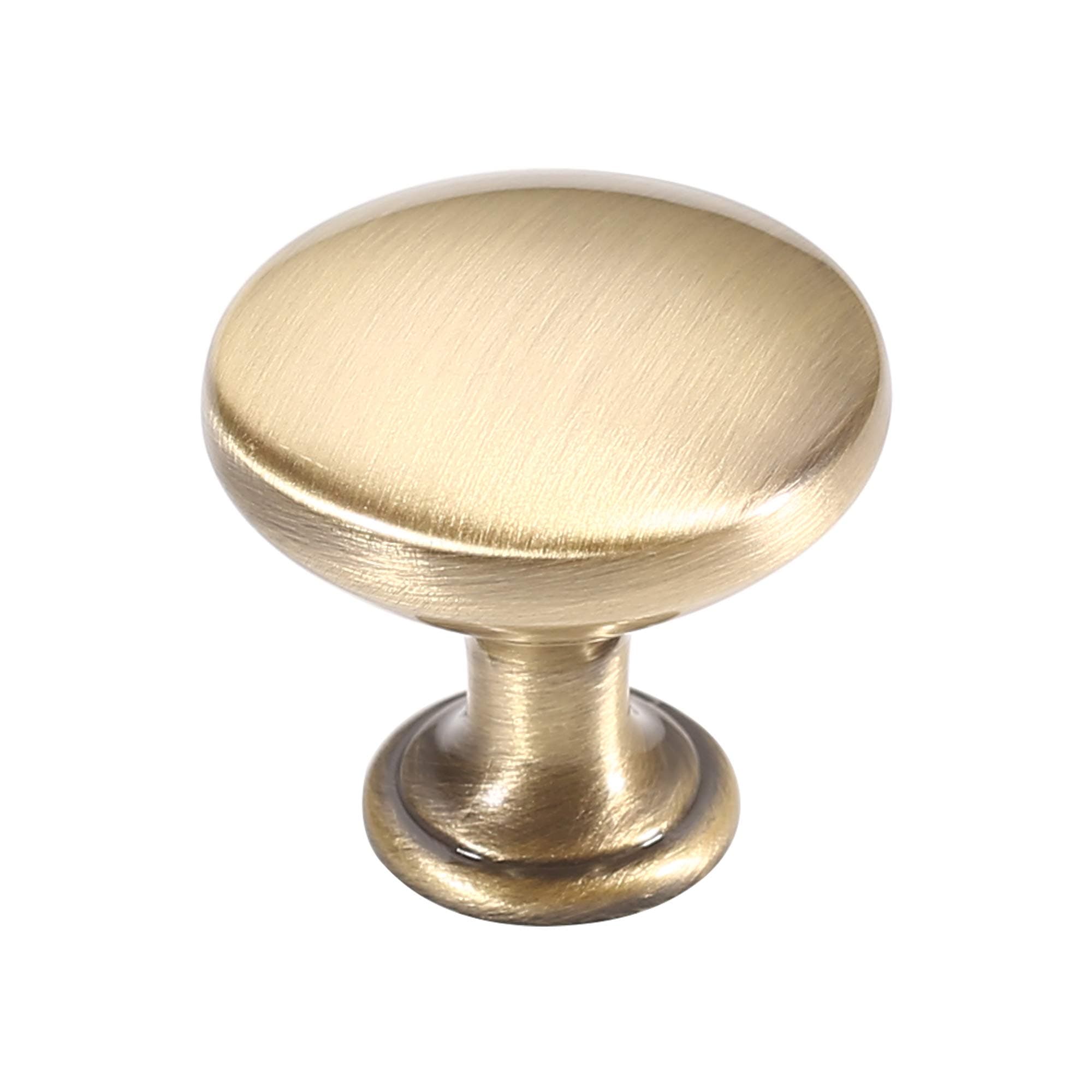 Alzassbg10 Pack Brushed Antique Brass Cabinet Knobs, 1-1/8 Inch Diameter Kitchen Cabinet Hardware Round Knobs for Cabinets and Drawers AL6011AB