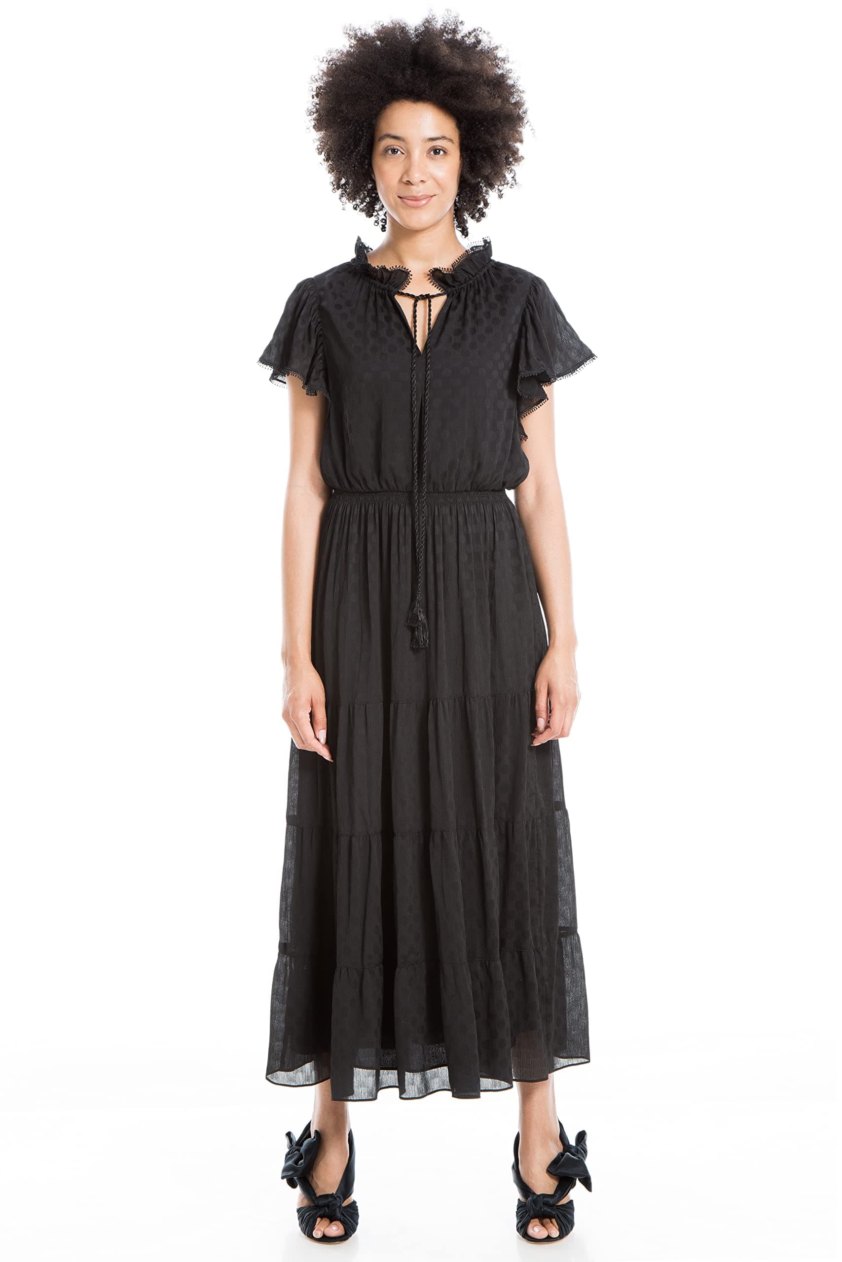 Max Studio Women's Shiny Dot Jacquard Flutter Sleeve Maxi Dress