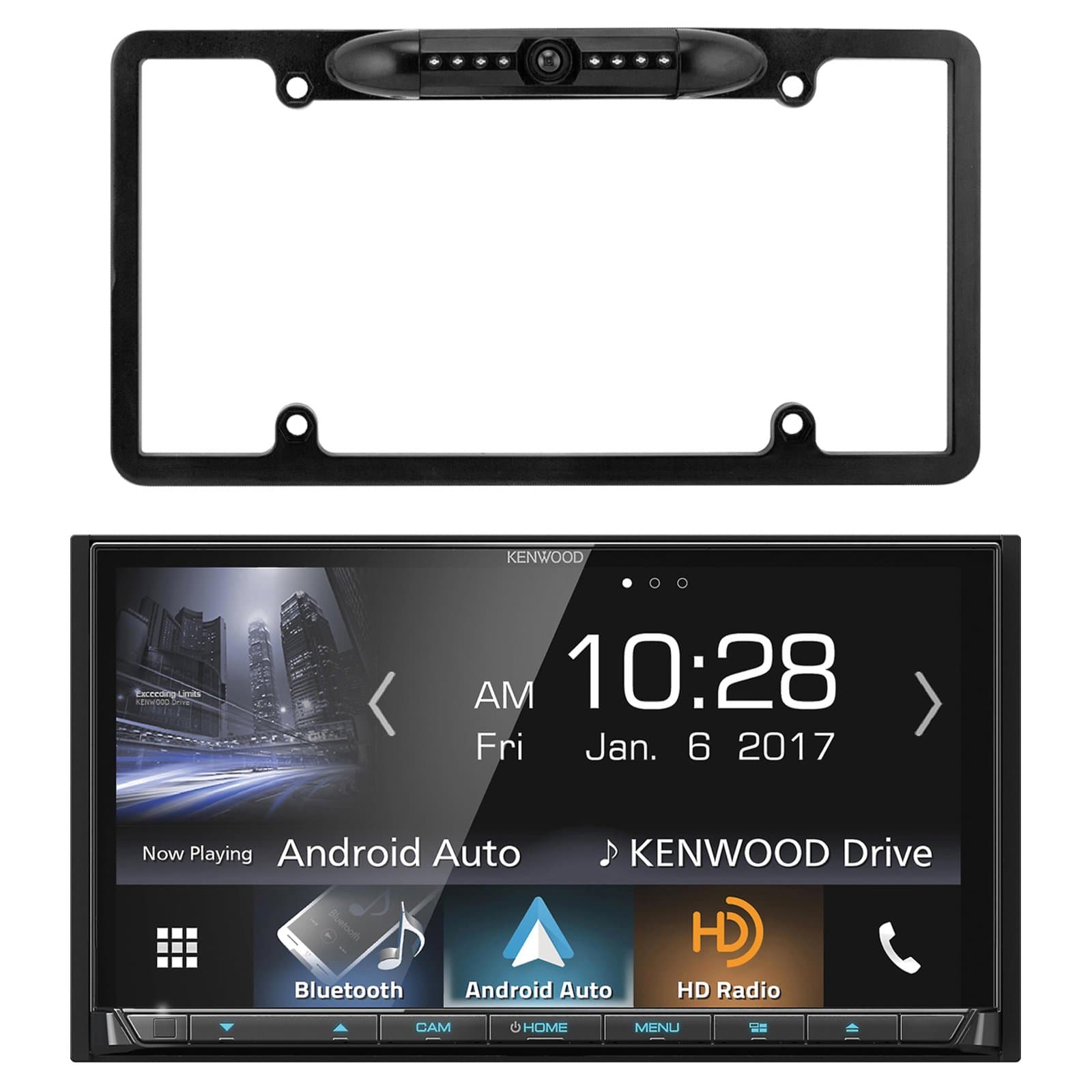Kenwood 2-DIN in-Dash HD AM/FM Radio DVD Touch Panel Receiver, Enrock Car License Plate Frame Rear View Backup Waterproof Camera