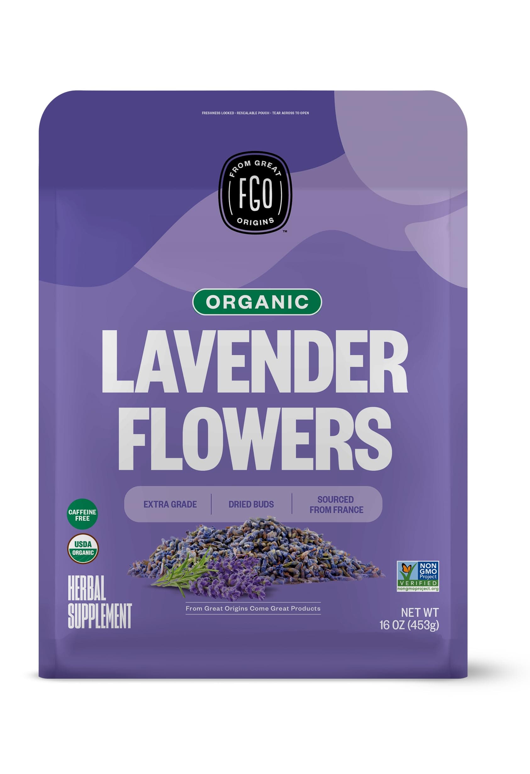 Organic Dried Lavender Flowers, Extra Grade Dried Buds, Imported From France for Culinary or Sachet Bags, 16oz Bulk, Packaging May Vary (Pack of 1)