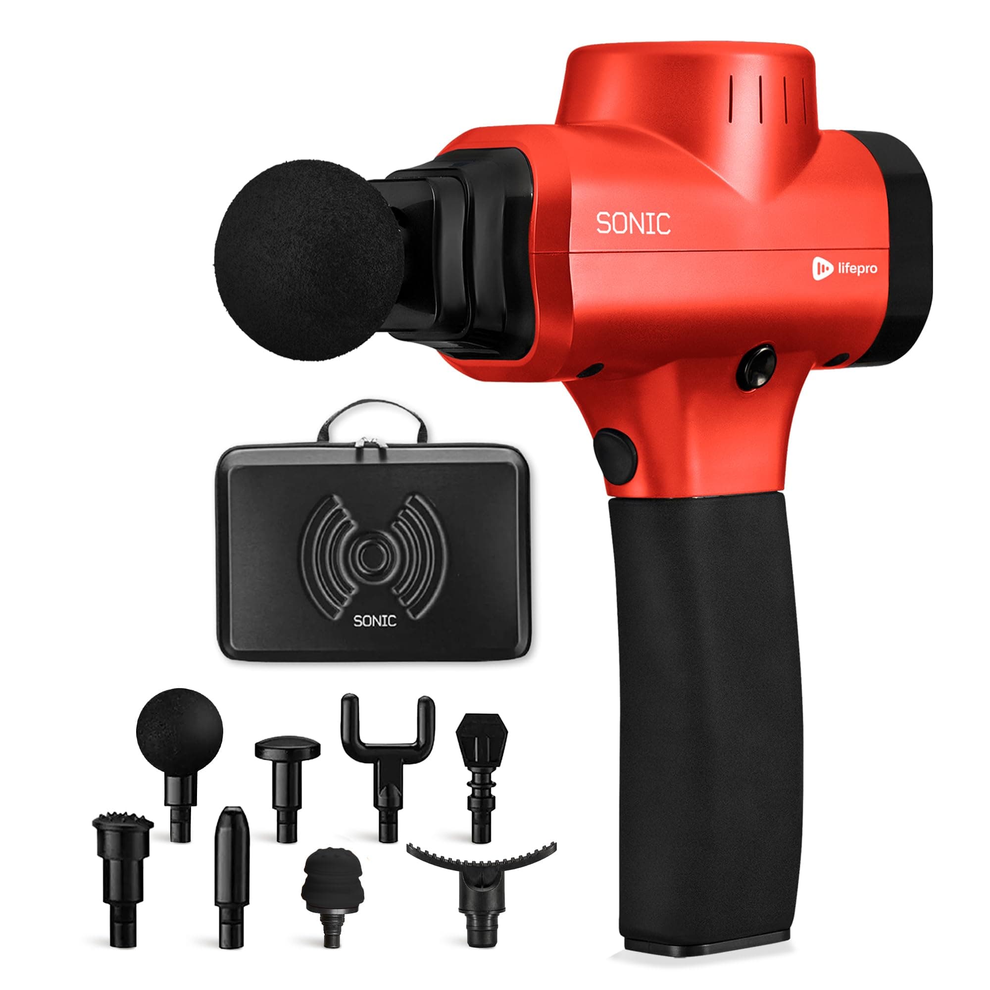 Sonic Massage Gun Deep Tissue – Quiet Handheld Percussion Massager for Athletes, Pain Relief & Recovery – 8 Heads, 5 Speeds, Long Battery