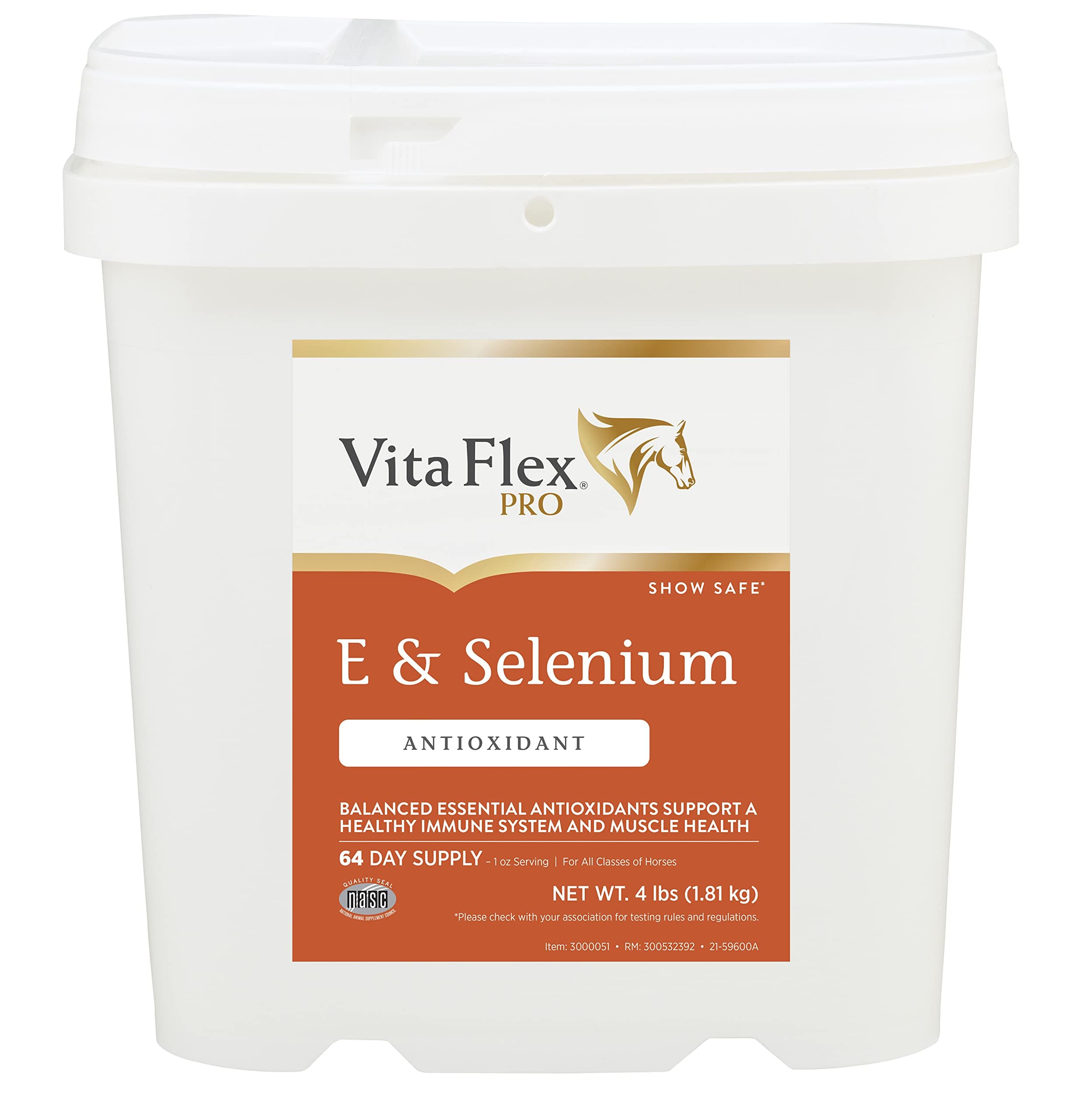 Vita Flex Pro E & Selenium Supplement, Vitamin E and Selenium Powder for Horses, Balanced Antioxidants, Equine Vitamin E Supplement, Horse Vitamins and Minerals, 4 lb, 64-Day Supply