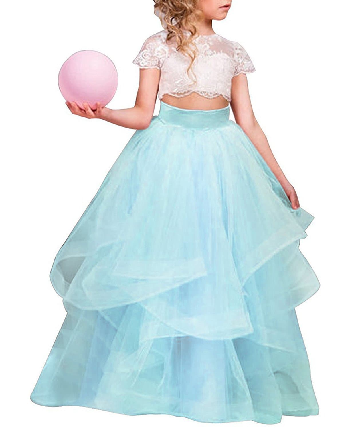 MarryingHoney Lisa Lace Two Piece Flower Girl Dress Ball Gown Holy First Communion LS178