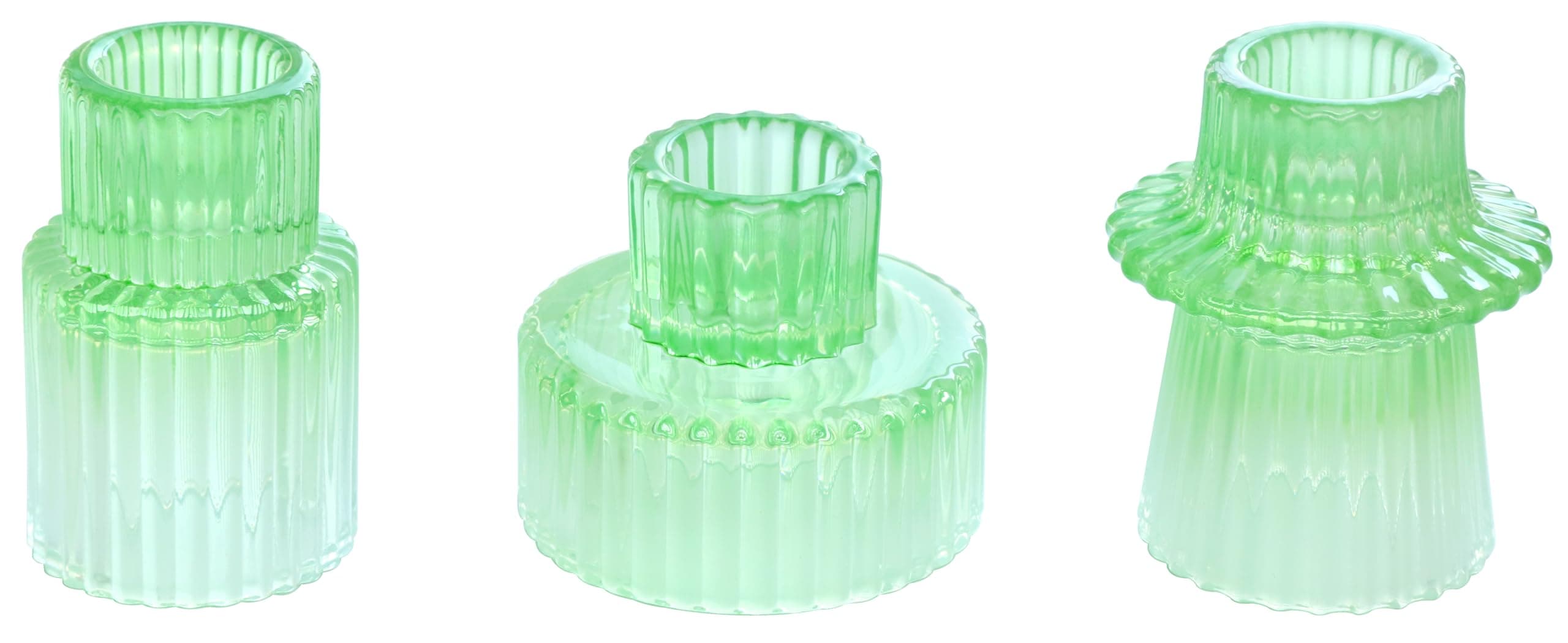 Vixdonos Colorful Glass Candlestick Holders Tealight Candle Holder Set for Table Centerpieces, Wedding Decor and Dinner Party (3 Pcs, Green White Gradient)