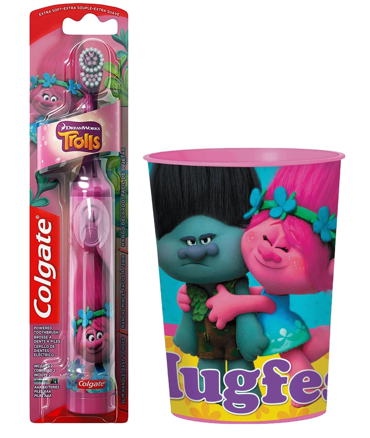 Trolls Poppy Toothbrush Set: 2 Items - Colgate Powered Toothbrush, Character Rinse Cup
