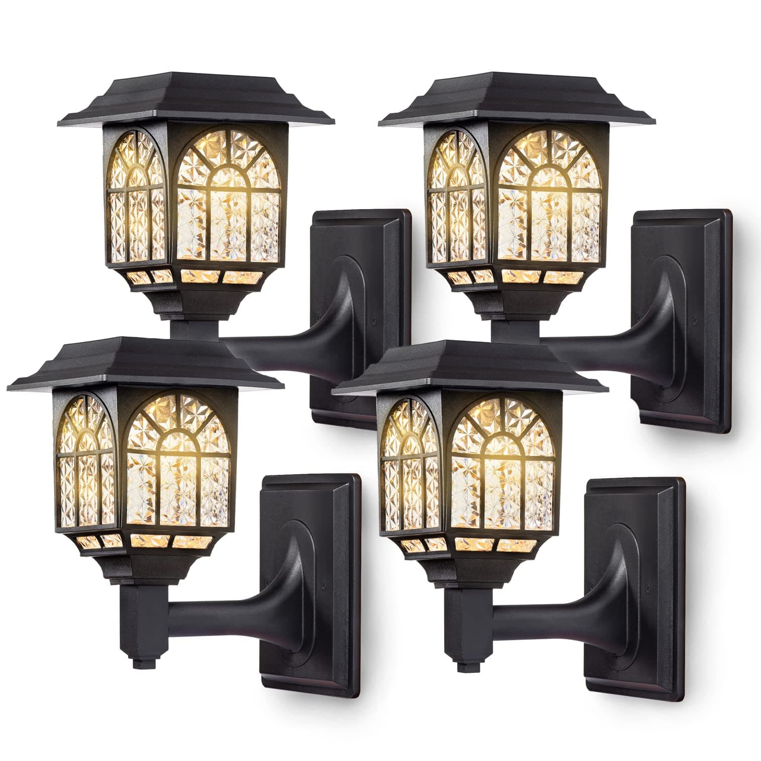 LeiDrail Solar Fence Lights, 4 Pack Solar Lights Outdoor Waterproof Lantern Warm White LED Wall Deck Post Landscape Lighting for Garden Yard Patio Front Door