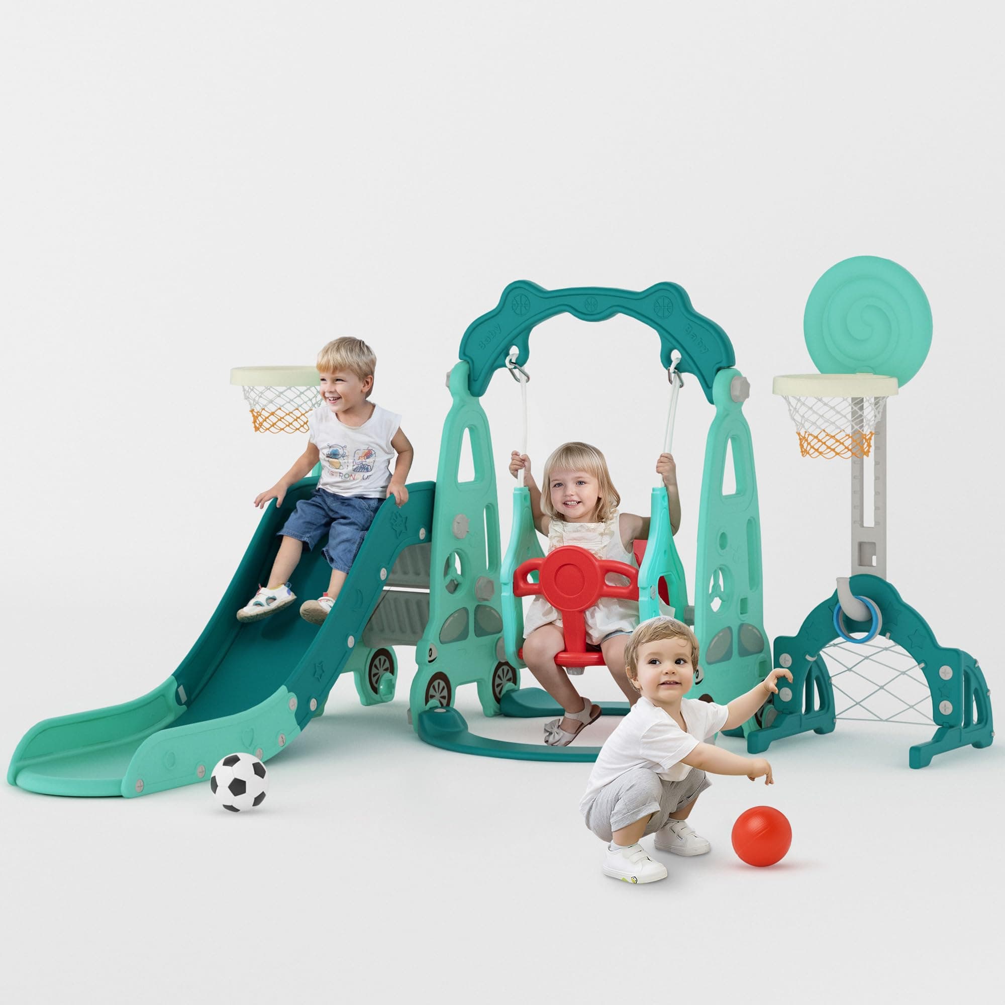NYEEKOY 5 in 1 Toddler Slide and Swing Playset Indoor Outdoor Kids, Toddler P...