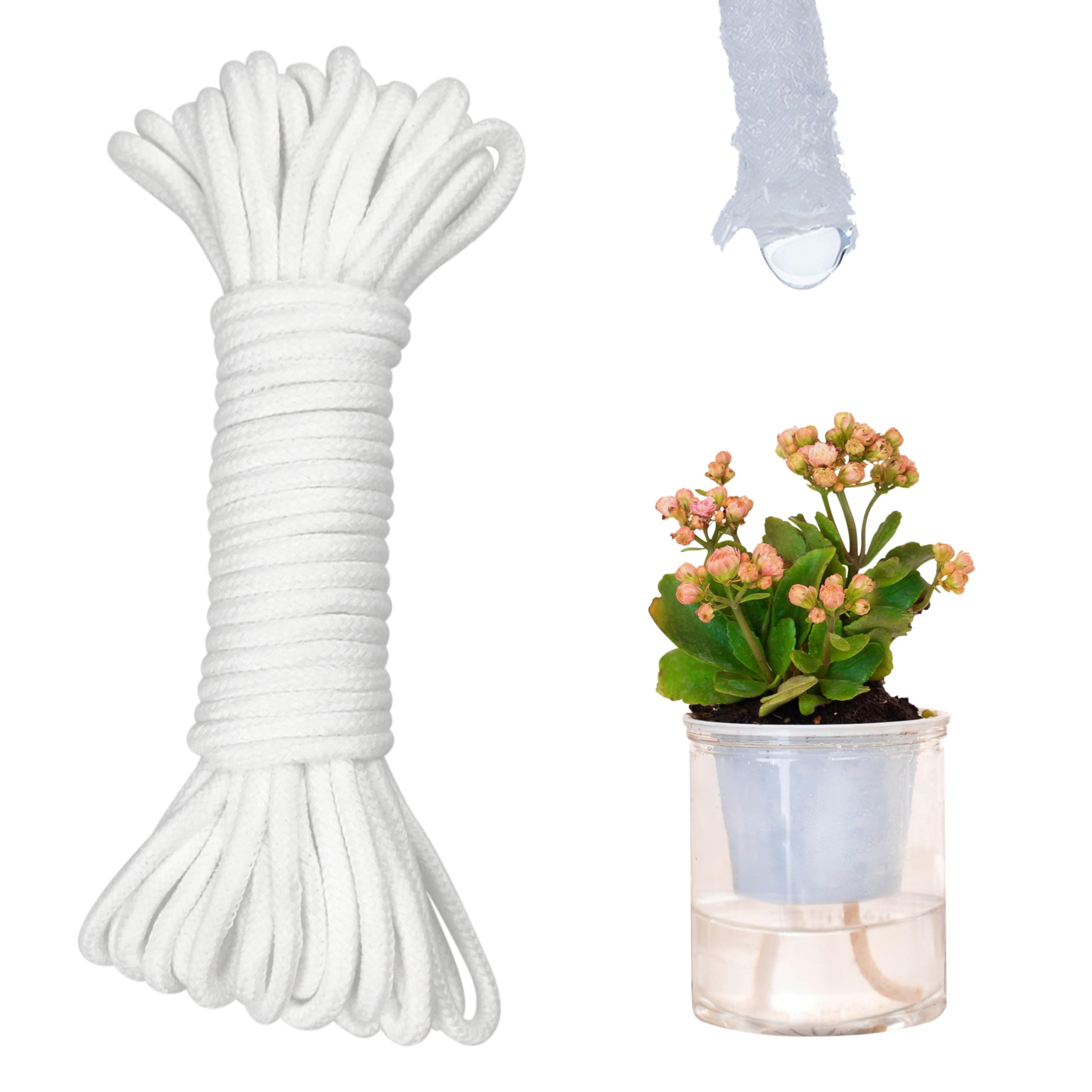 ORIMERC 9M 5mm Diameter Self Watering Wick Cord Vacation Plant Sitter DIY Hydroponic Wicking Self-Watering Planter Pot Automatic Water System Device Potted Violet Auto Seedling Waterer Rope