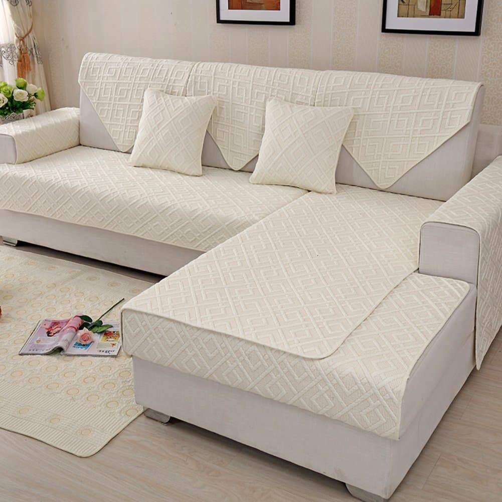 Cotton Sectional sofa throw cover pad For all season,Anti-slip Quilted furniture protectors For pet dog Slip cover For l U shaped sofa-1 piece- 35x28inch(90x70cm)