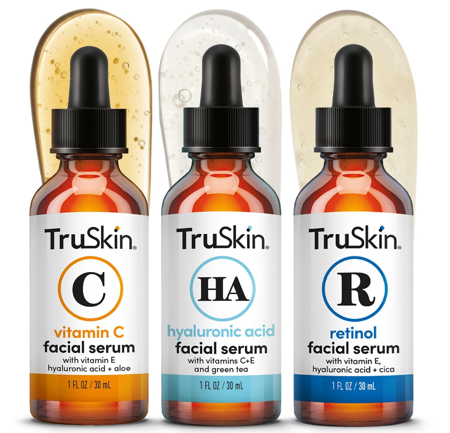 TruSkin Face Serum Trio – Hyaluronic Acid, Vitamin C & Retinol Serum for Face – Anti Aging Skin Care Set for Women – Skin Care for Bright, Smooth, Firm & Hydrated Skin, 1 fl oz, 3 Bottles