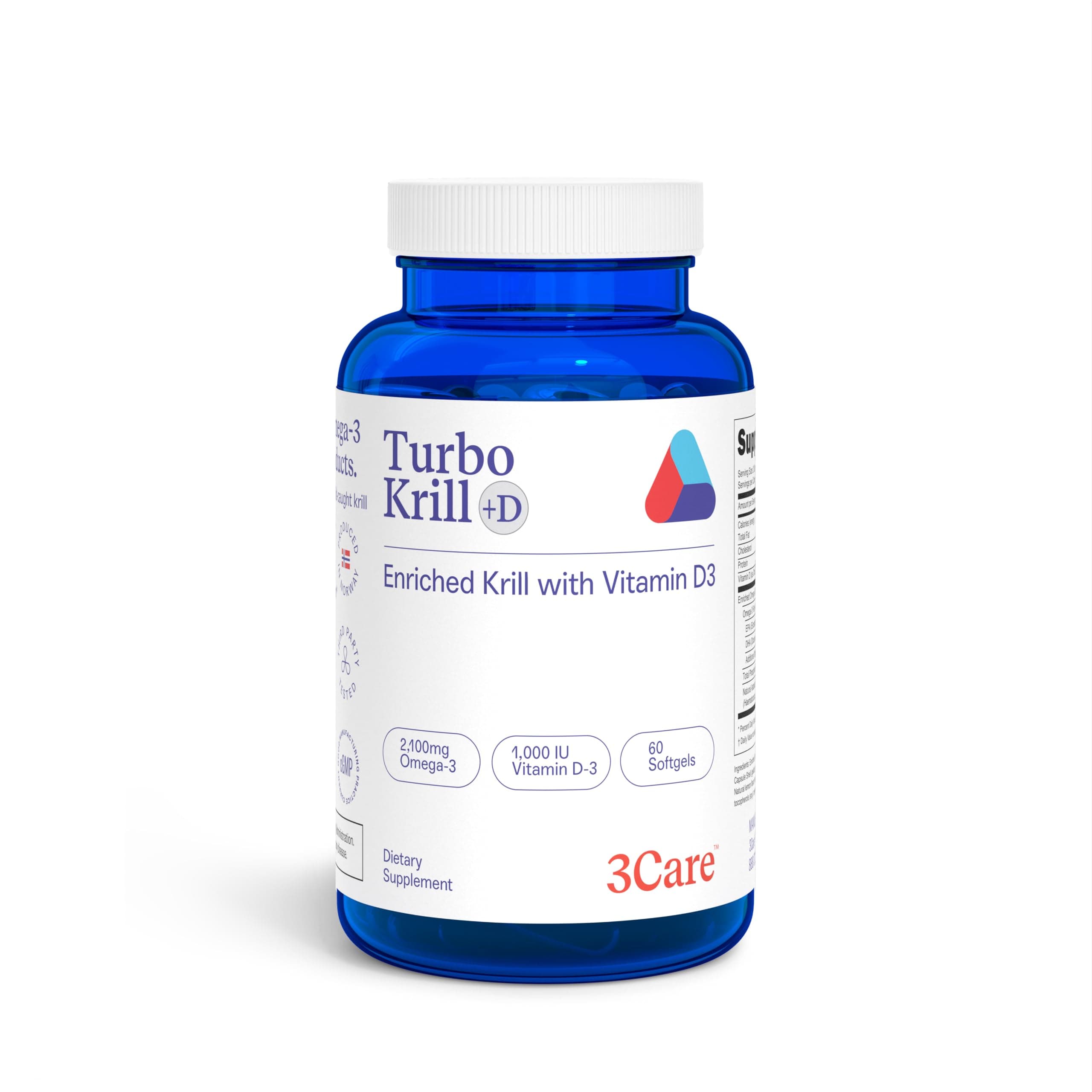 Turbo Krill 2100mg [High Concentrate] Krill Oil Plus 600 IU Vitamin D Omega 3 Supplement 60 Count Softgels