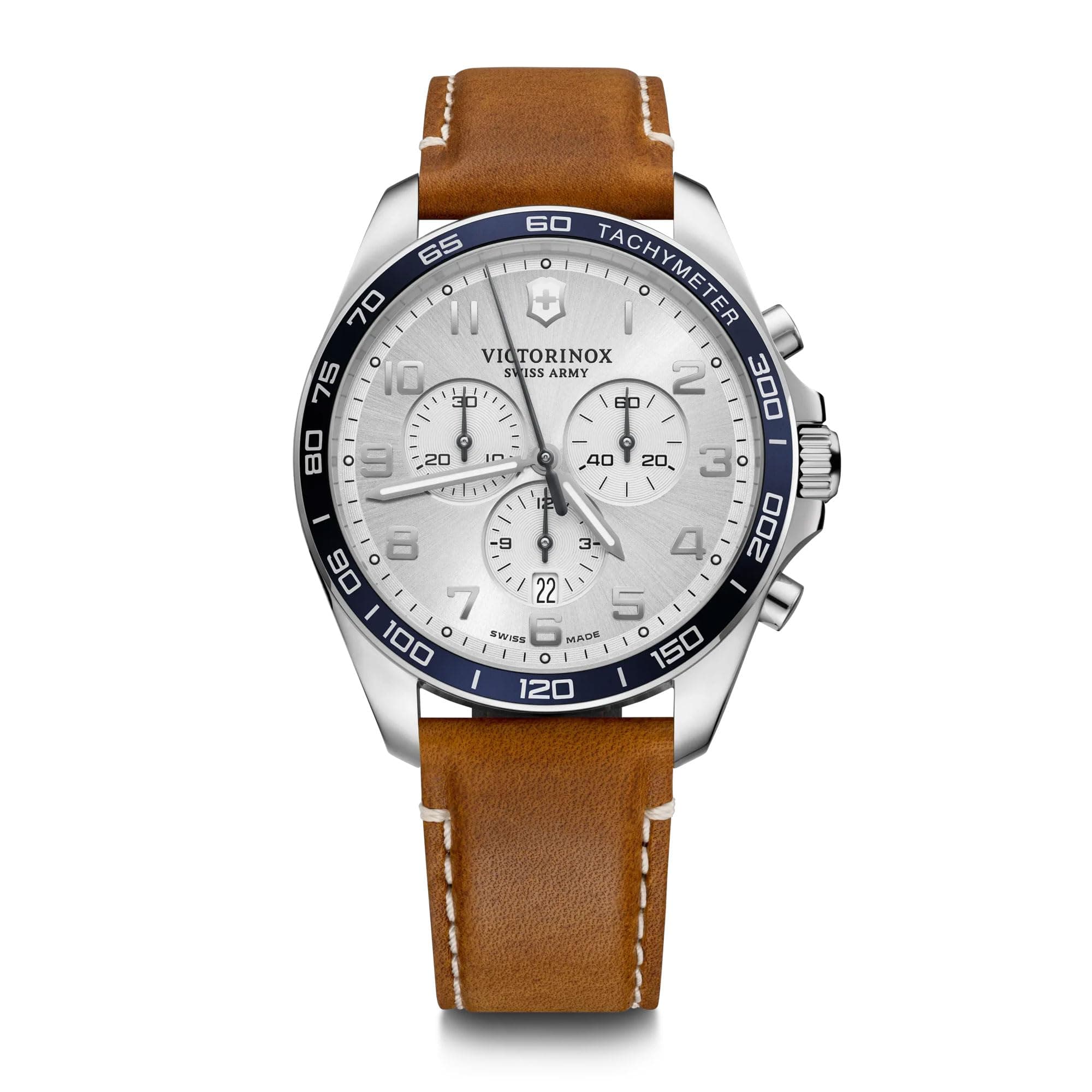 VictorinoxFieldForce Classic Chrono Silver Dial Brown Leather Strap Watch 42mm - 241900