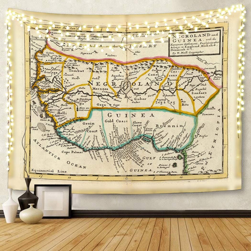 Semtomn Tapestry Artwork Wall Hanging Africa and Guinea Westafrica Hand Col Engraved Map 50x60 Inches Home Decor Tapestries Mattress Tablecloth Curtain Print