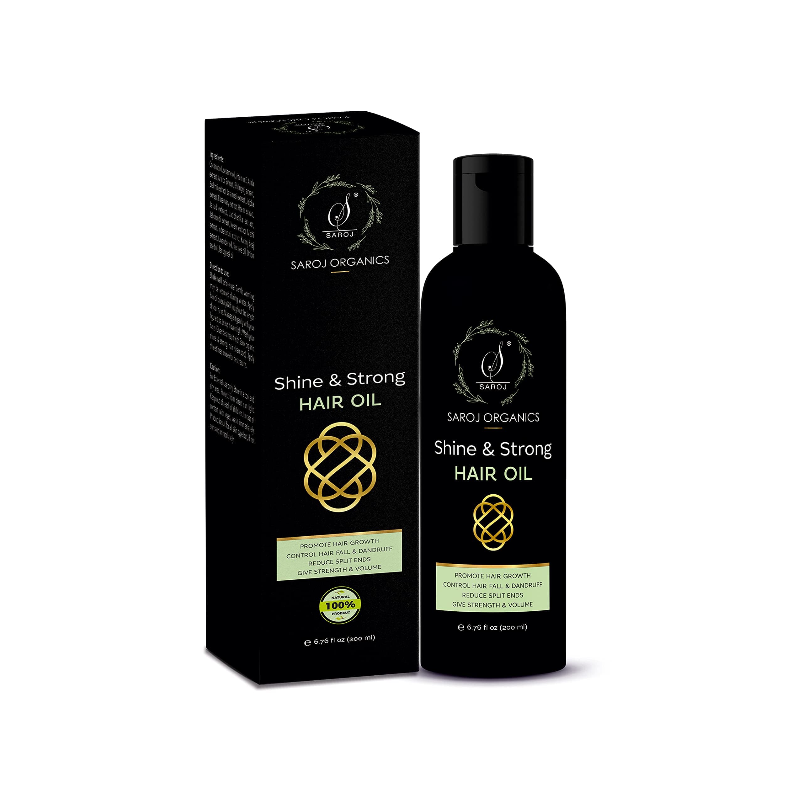 Saroj Organics Shine and Strong Hair Oil, 200 ml, for Hair Growth, Hair fall control, Reduce split ends, Reduce dandruff, Gives Strength, Volume and Shine - for Men and Women