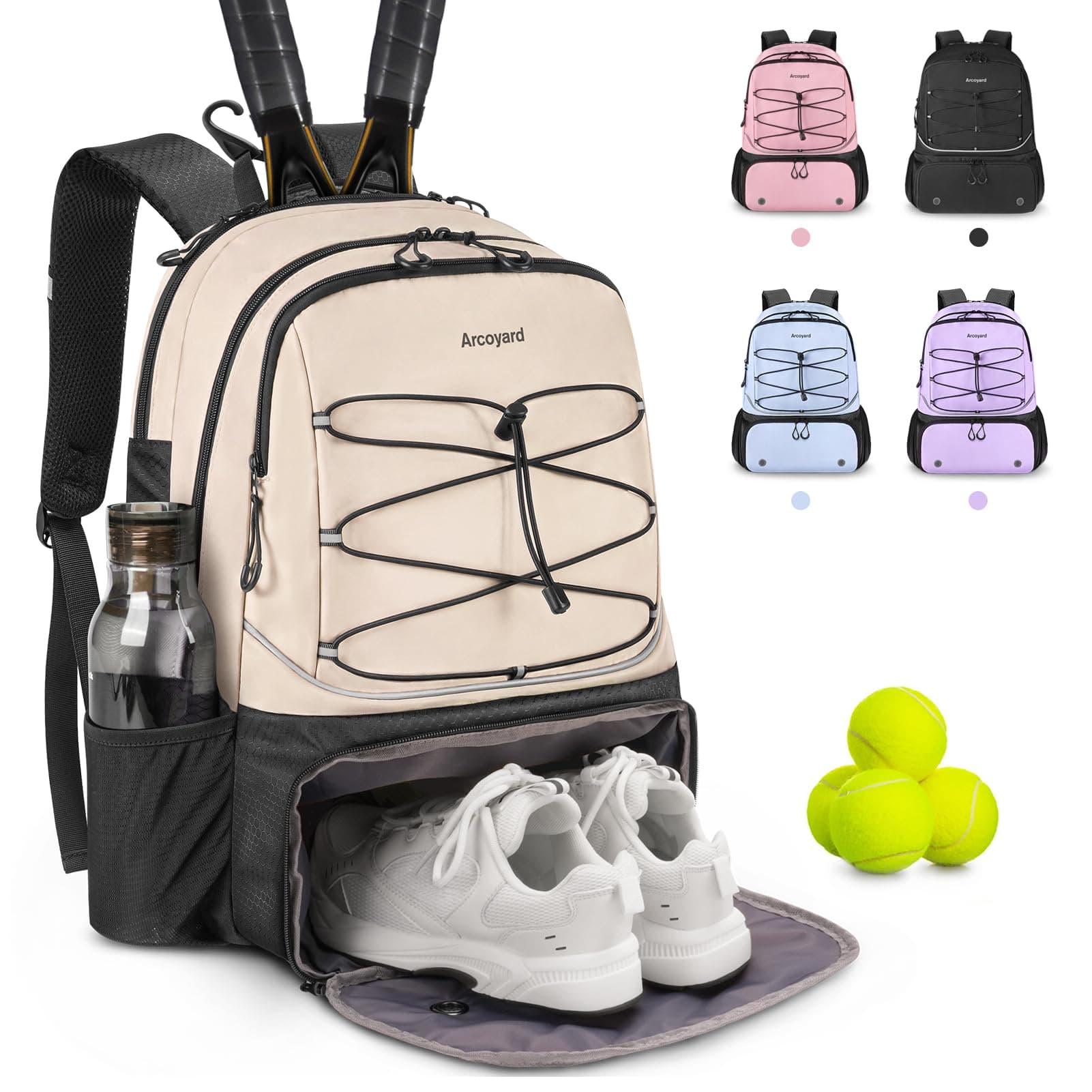 Tennis Bag Holds 2 Rackets, Professional Tennis Bags for Women, Tennis Backpack with Ventilated Shoe Compartment