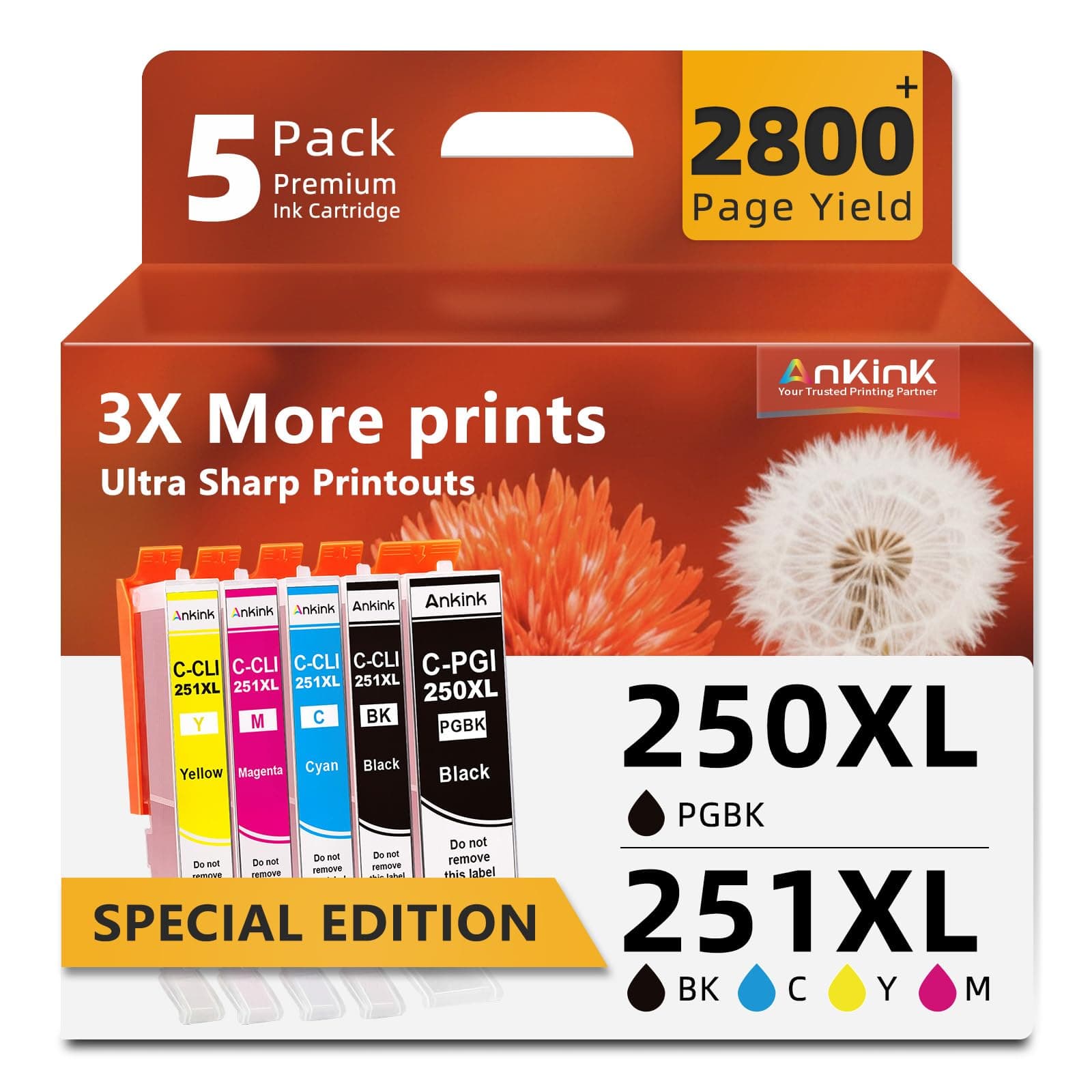 PGI-250XL CLI-251XL Ink Cartridge Replacement for Canon Printer MX922 IP8720 IX6820 MX920 MG7520 MG6620 MG5500 MG5520 MG7120 IP7220 MG5620 for Cannon 250 251 XL PGI250 CLI251(PGBK Black Color) 5-Pack