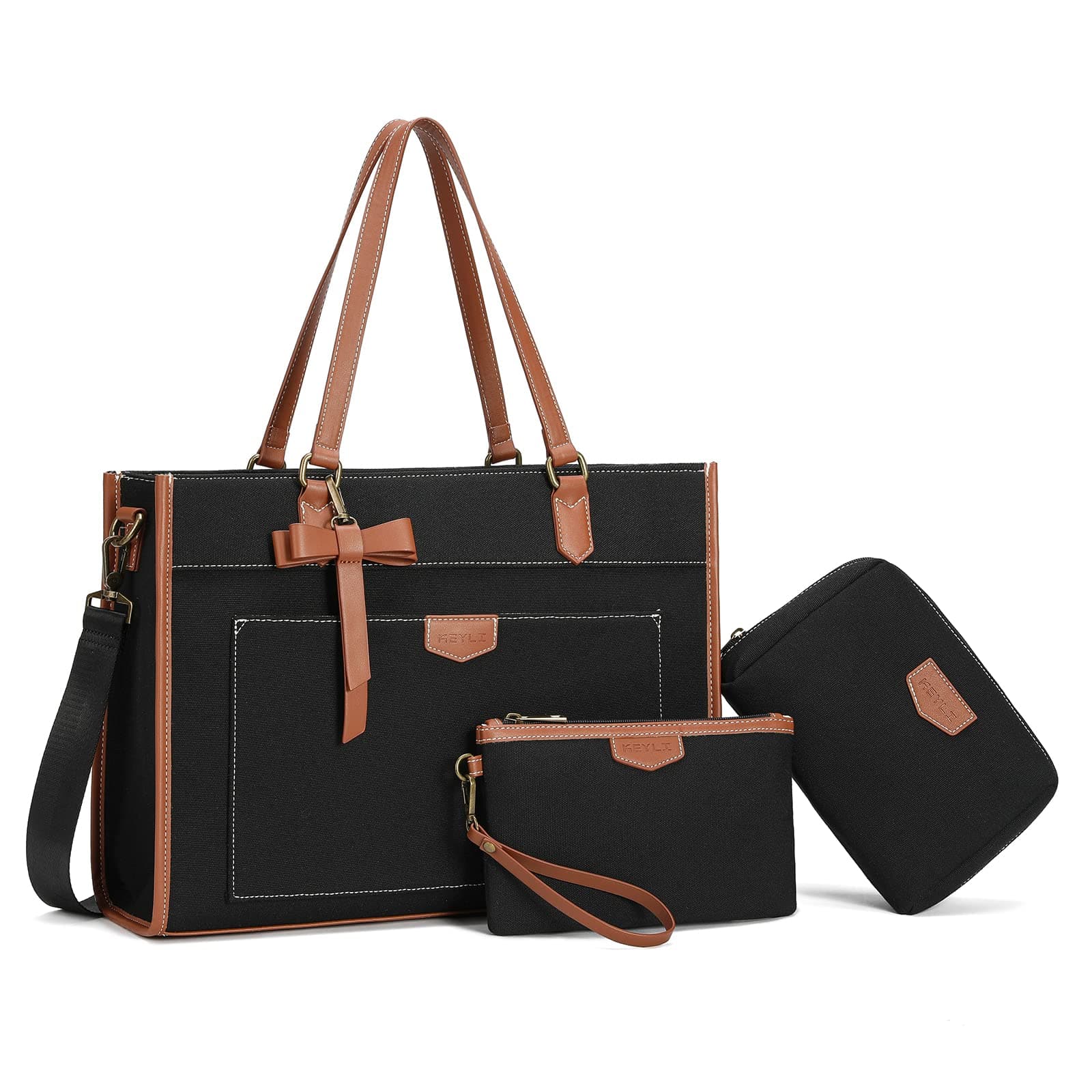 3pcs Laptop Bag for Women,15.6 Inch Canvas Tote Bag Work Bags Large Business Computer Briefcase Shoulder Handbag Purse