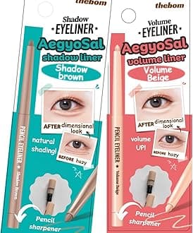 [thebom] AegyoSal Eyeliner Under-Eye Enhancing Pencil Highlighter Eye Makeup,2set (Brown + Beige) Korean Beauty Cosmetics