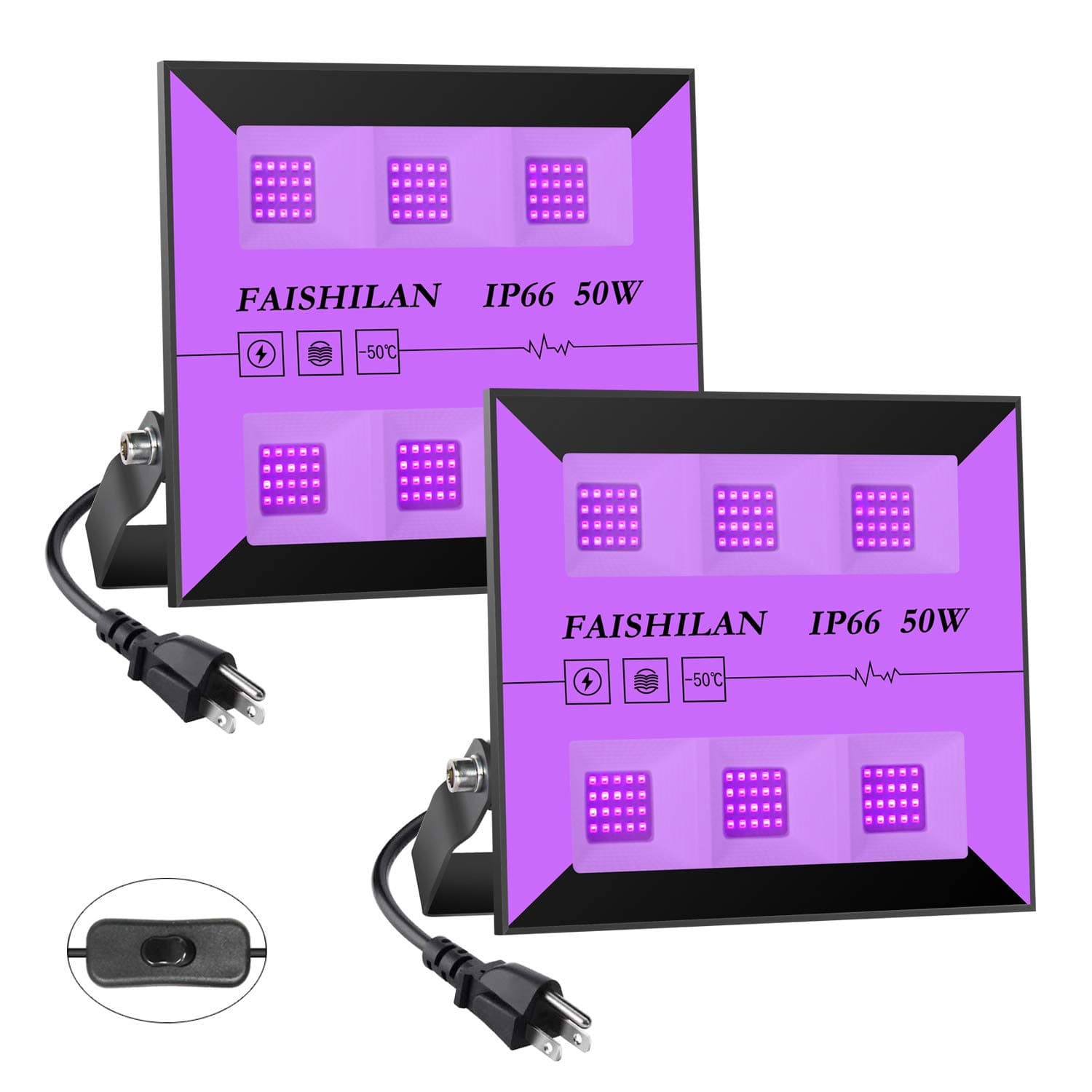 30W Outdoor Black Light Flood Light LED Fluorescent Blacklight for Glow Party IP66 Waterproof UV Party Light with Plug-in & Switch for Neon Halloween Paint Aquarium 2Pack (30)